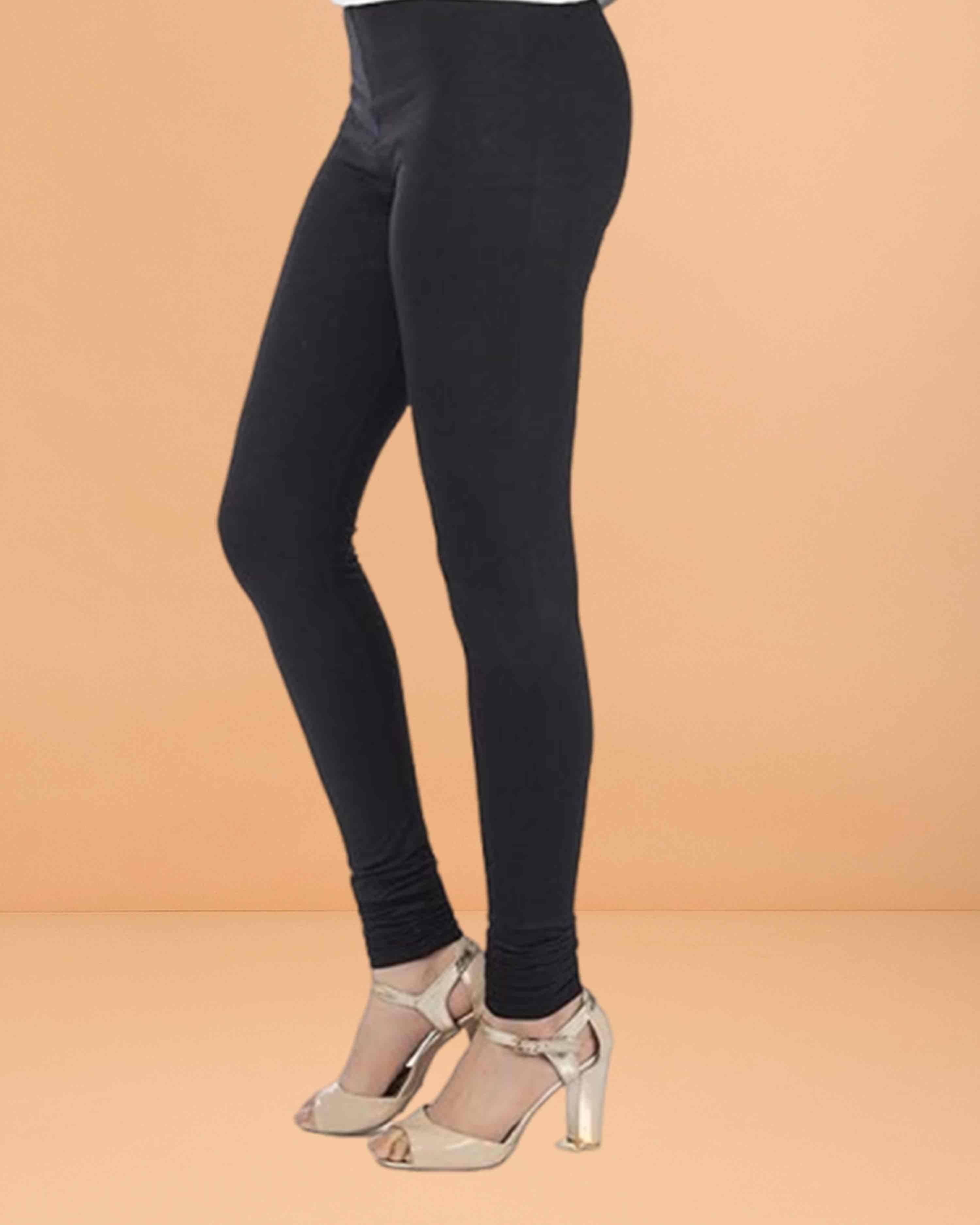 Women's Super Stretchable Cotton Full Length Leggings | Regular Fit Churidar Leggings for Women & Girls- Black
