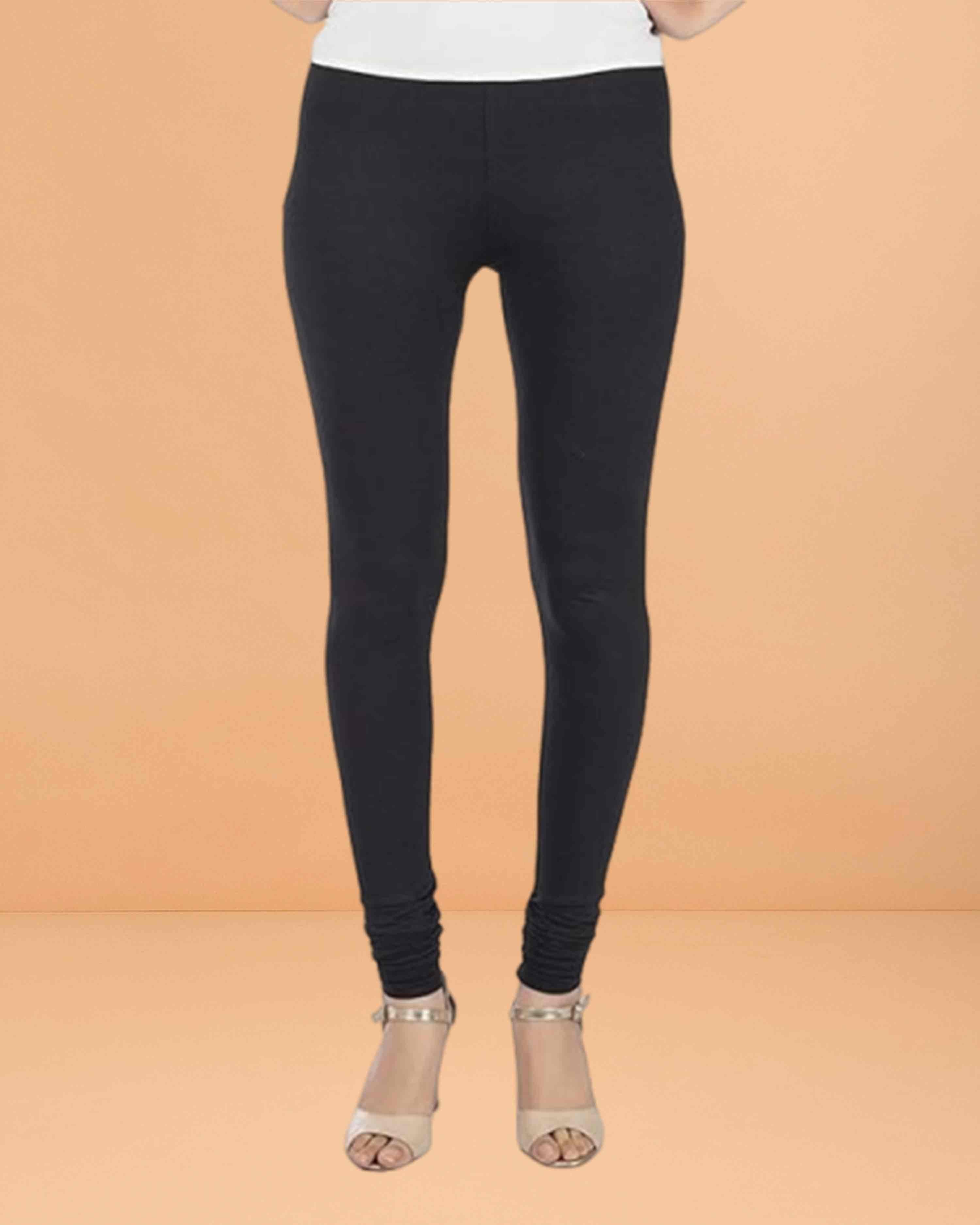 Women's Super Stretchable Cotton Full Length Leggings | Regular Fit Churidar Leggings for Women & Girls- Black