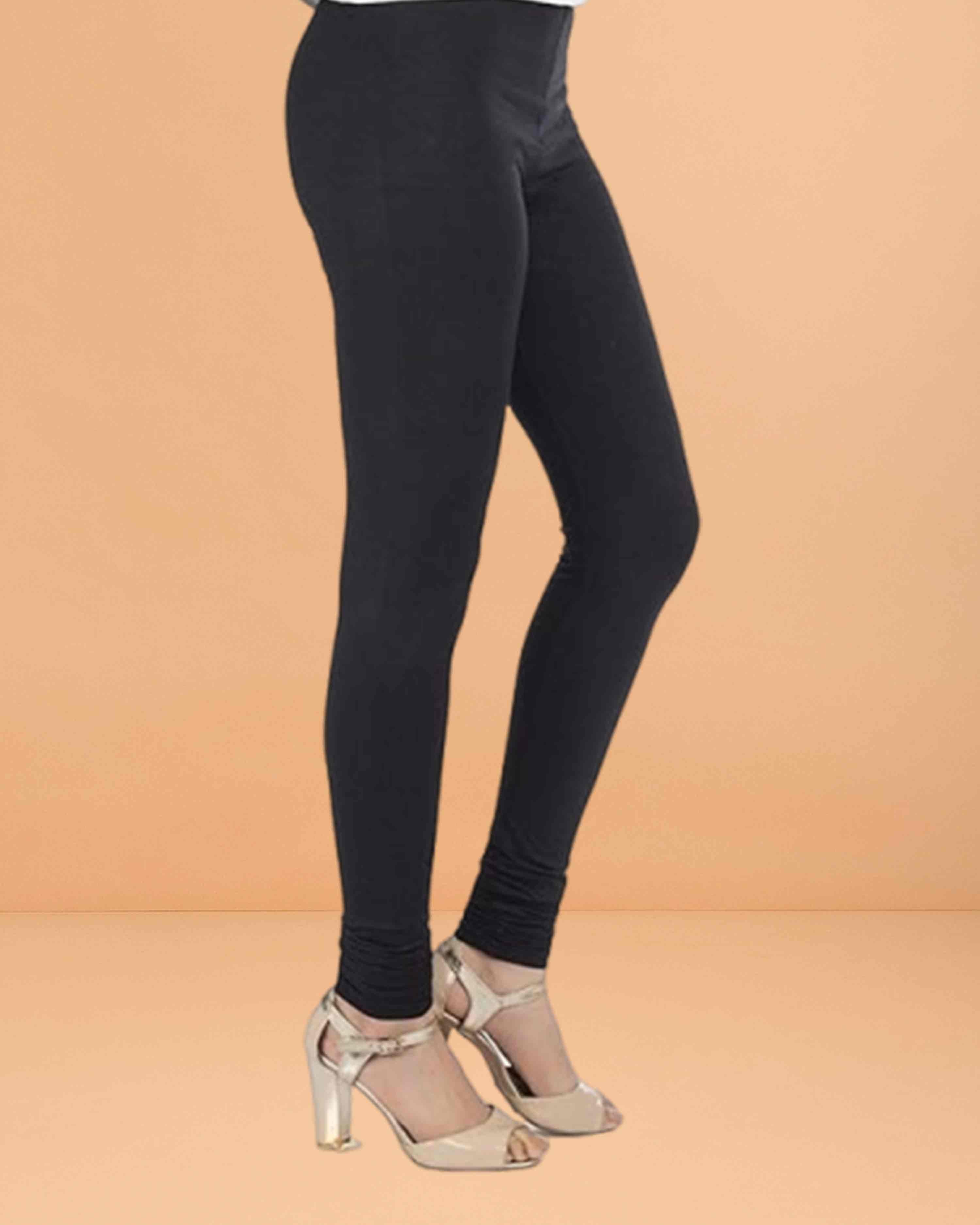 Women's Super Stretchable Cotton Full Length Leggings | Regular Fit Churidar Leggings for Women & Girls- Black
