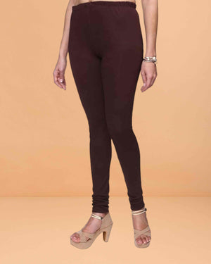 Ultra Soft Cotton Lycra Solid Regular and Plus Size 21 Colours Churidar Leggings for Women's and Girls - Brown