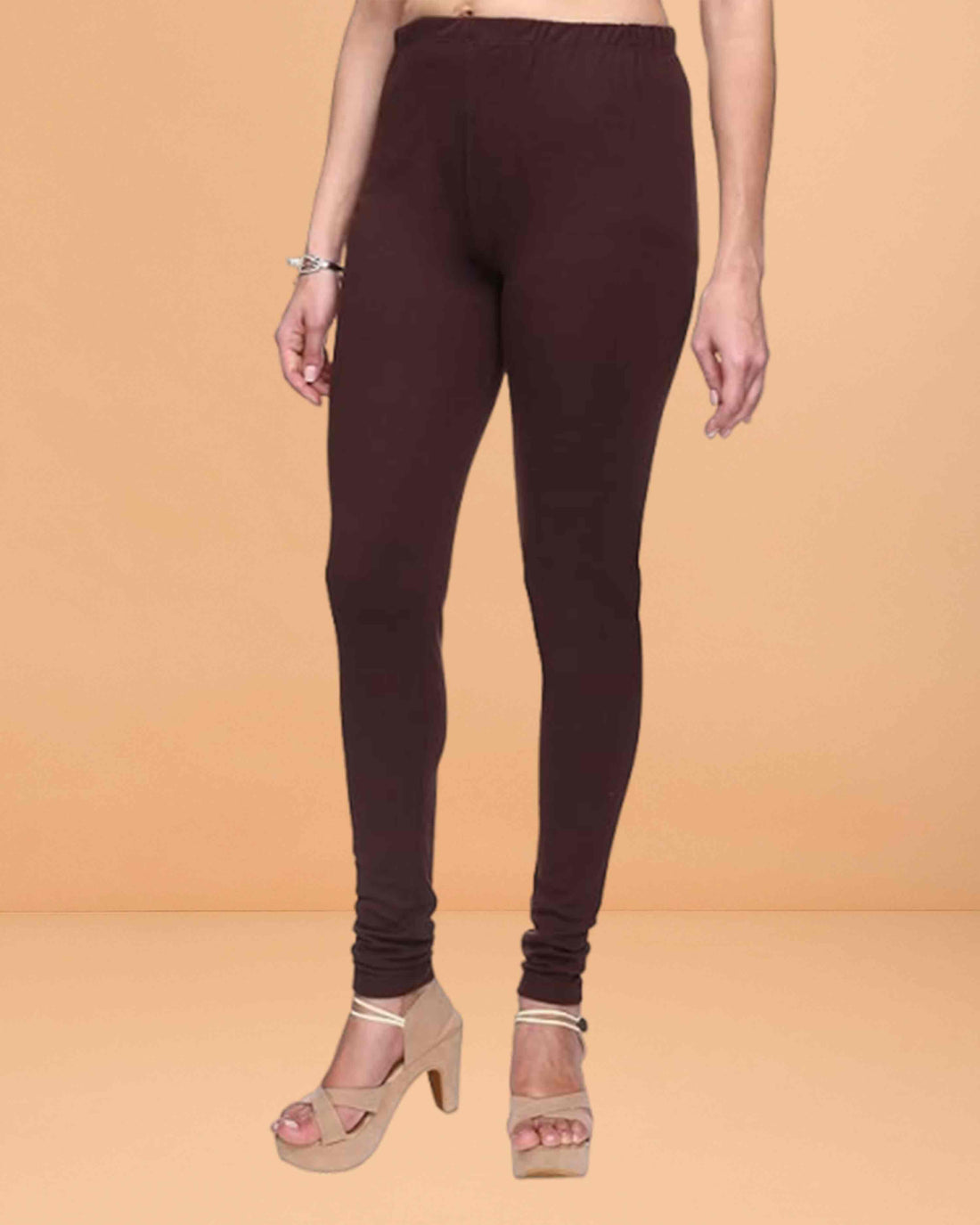 Ultra Soft Cotton Lycra Solid Regular and Plus Size 21 Colours Churidar Leggings for Women's and Girls - Brown