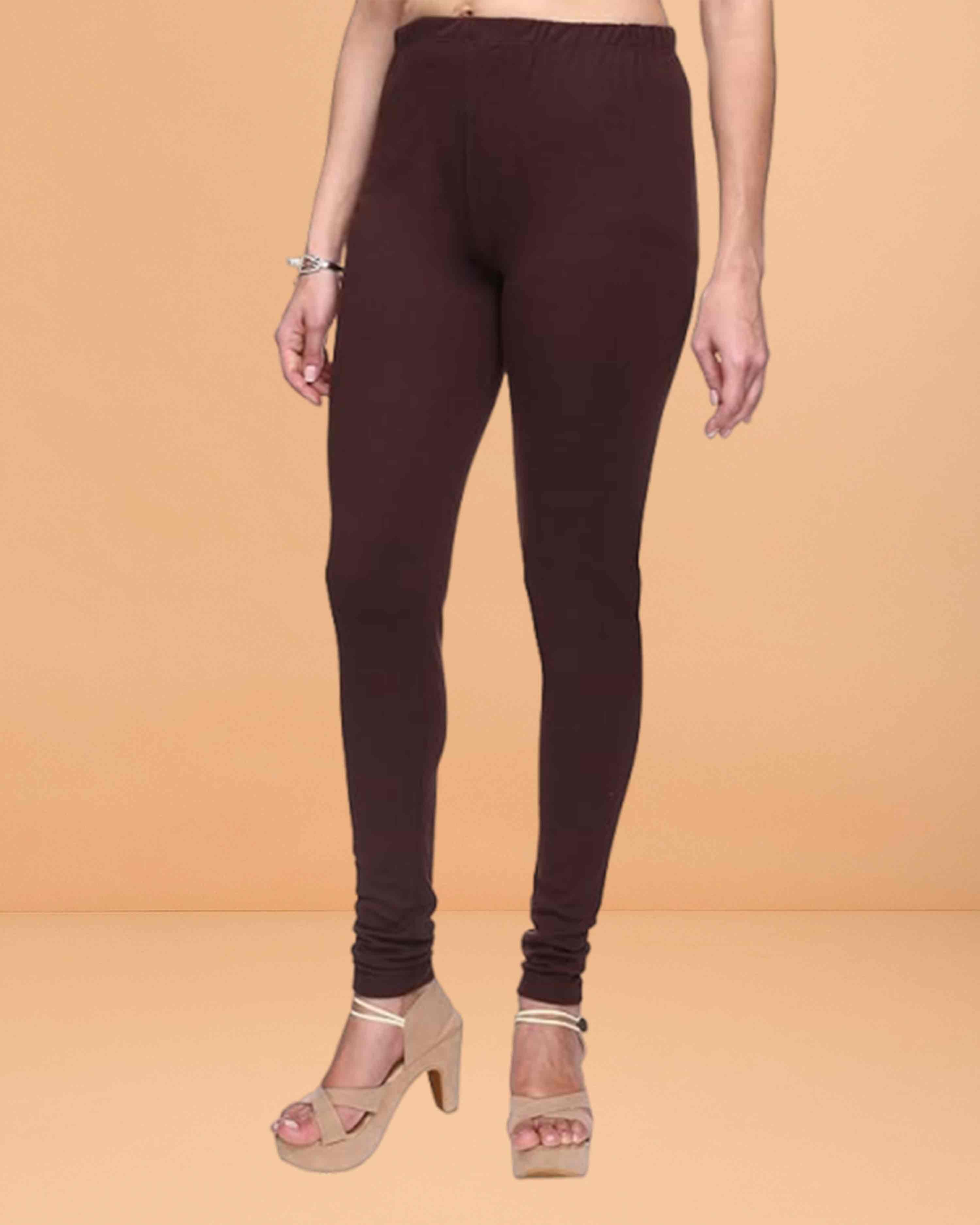 Ultra Soft Cotton Lycra Solid Regular and Plus Size 21 Colours Churidar Leggings for Women's and Girls - Brown