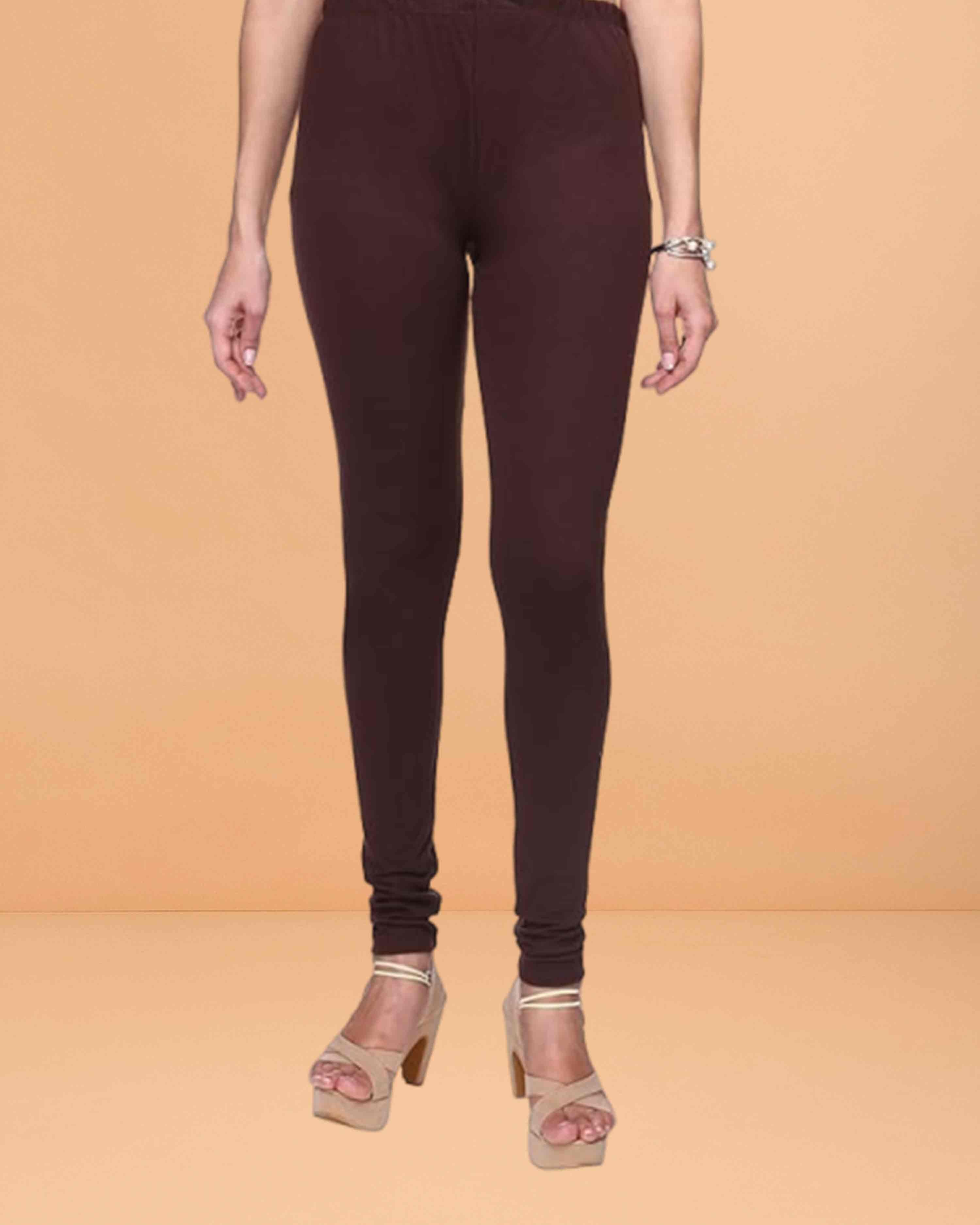 Ultra Soft Cotton Lycra Solid Regular and Plus Size 21 Colours Churidar Leggings for Women's and Girls - Brown