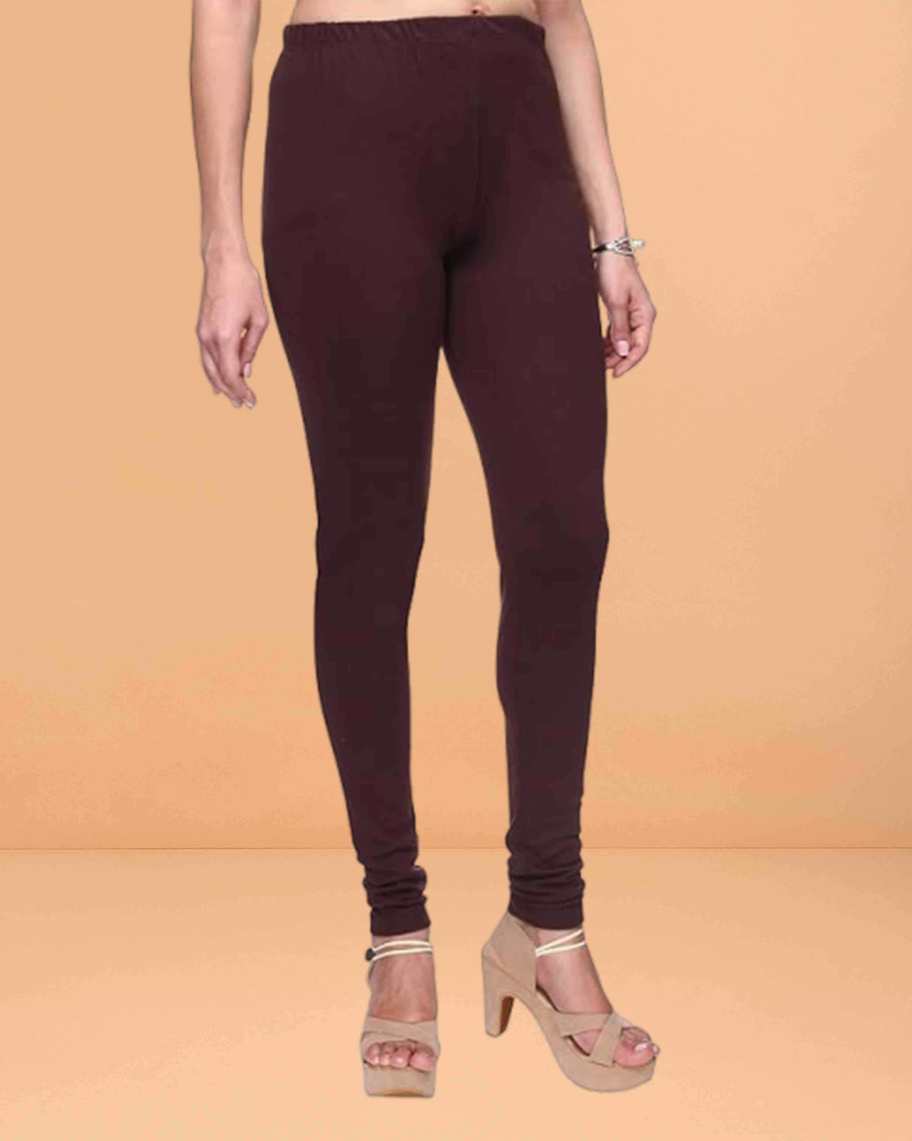 Ultra Soft Cotton Lycra Solid Regular and Plus Size 21 Colours Churidar Leggings for Women's and Girls - Brown