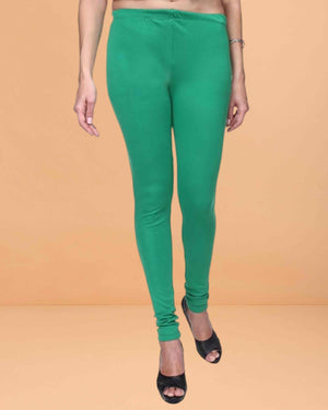 Ultra Soft Cotton Lycra Solid Regular and Plus Size 21 Colours Churidar Leggings for Women's and Girls - Green