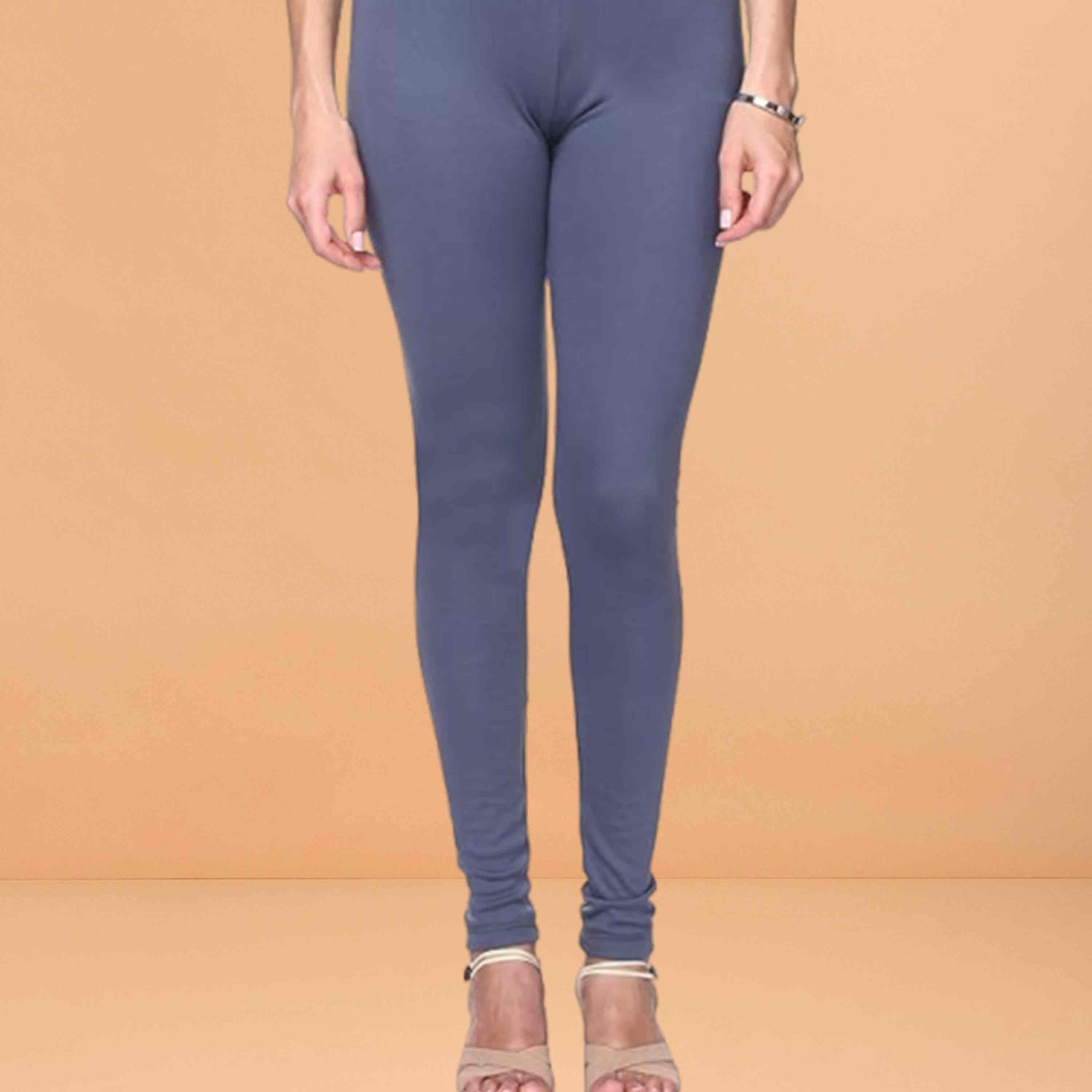 Ultra Soft Cotton Lycra Solid Regular and Plus Size 21 Colours Churidar Leggings for Women's and Girls - Grey