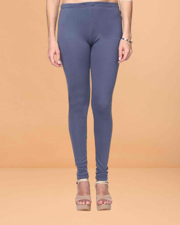 Ultra Soft Cotton Lycra Solid Regular and Plus Size 21 Colours Churidar Leggings for Women's and Girls - Grey