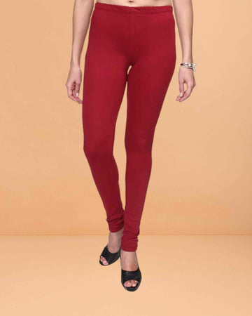 Ultra Soft Cotton Lycra Solid Regular and Plus Size 21 Colours Churidar Leggings for Women's and Girls - Maroon