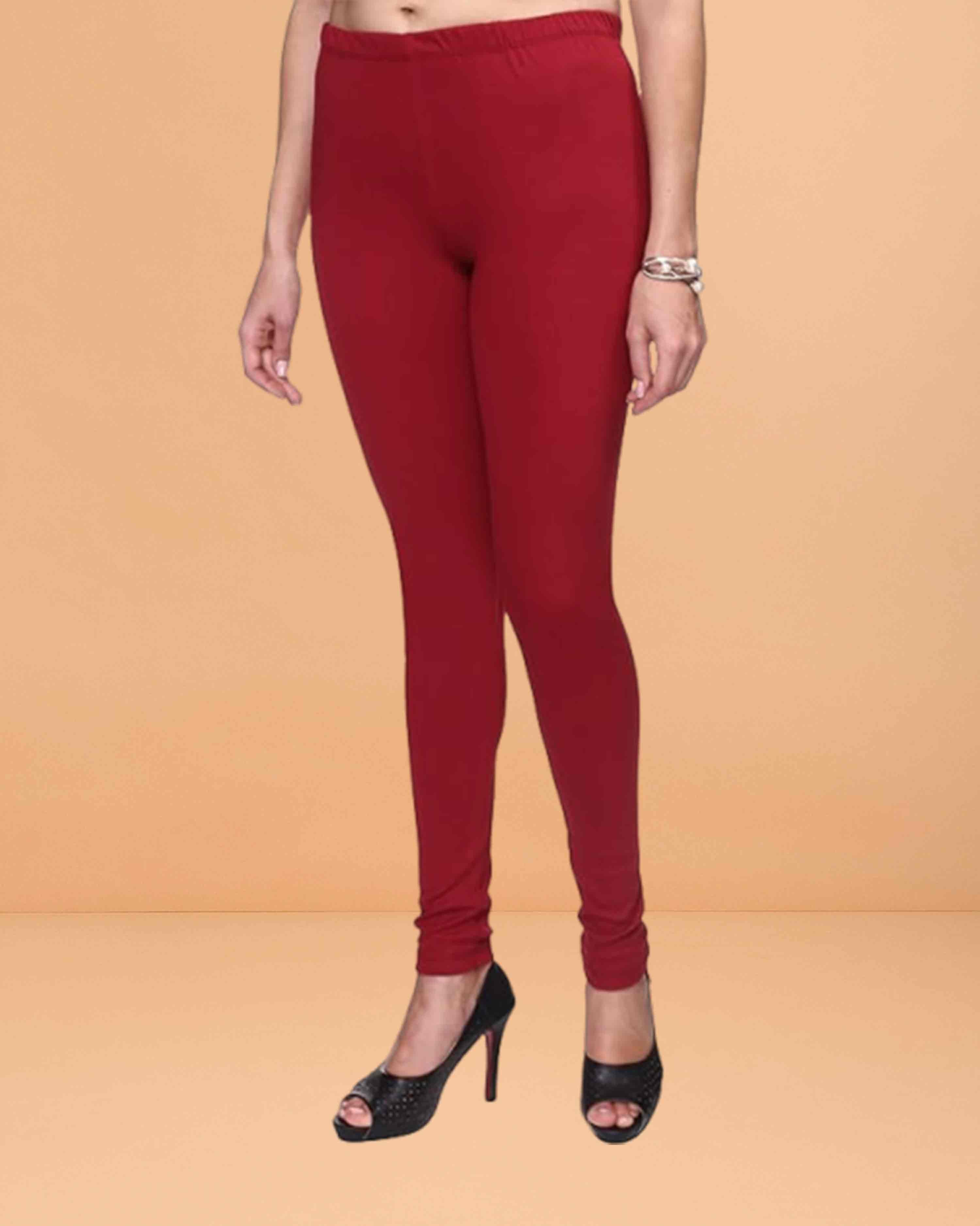 Ultra Soft Cotton Lycra Solid Regular and Plus Size 21 Colours Churidar Leggings for Women's and Girls - Maroon