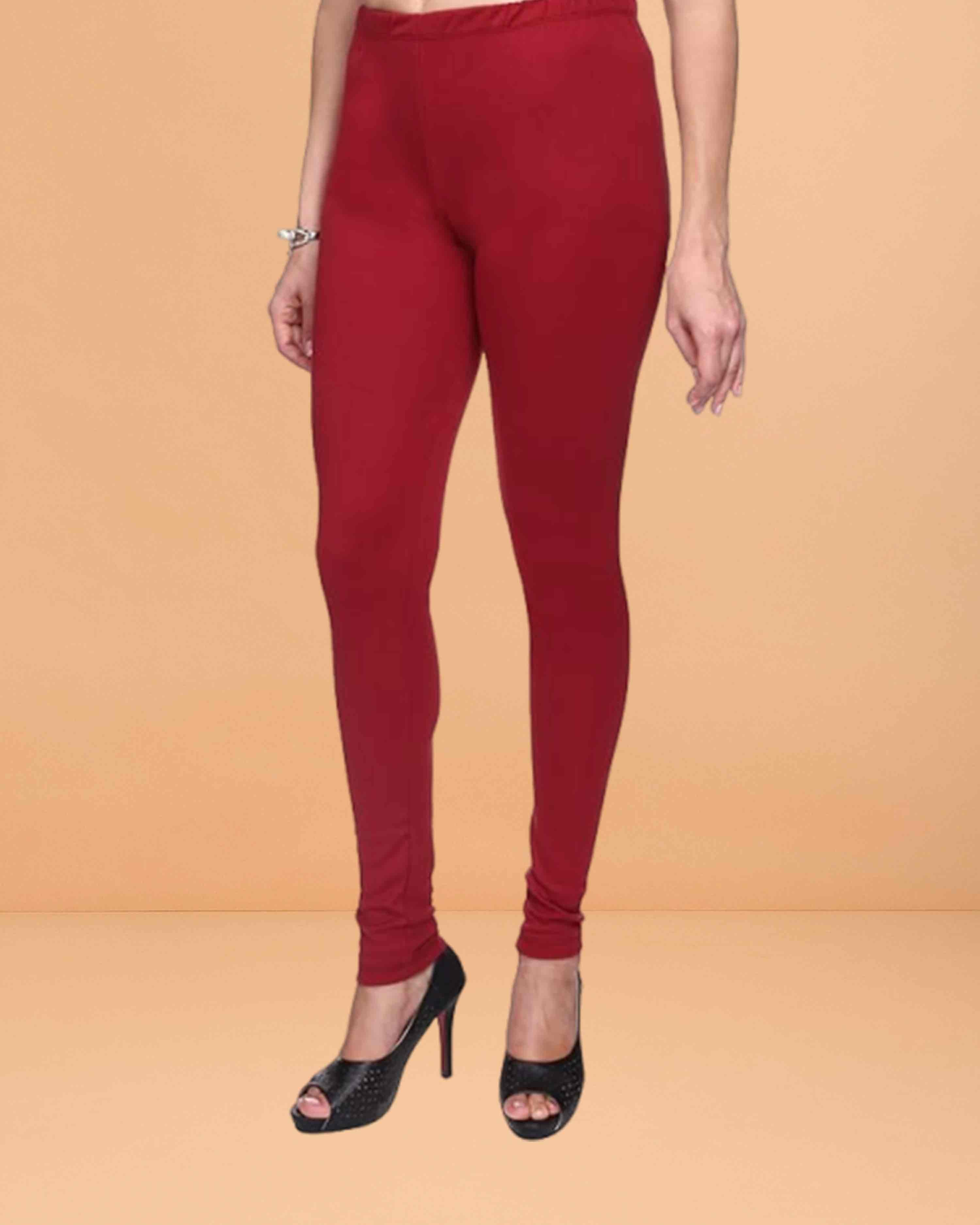 Ultra Soft Cotton Lycra Solid Regular and Plus Size 21 Colours Churidar Leggings for Women's and Girls - Maroon