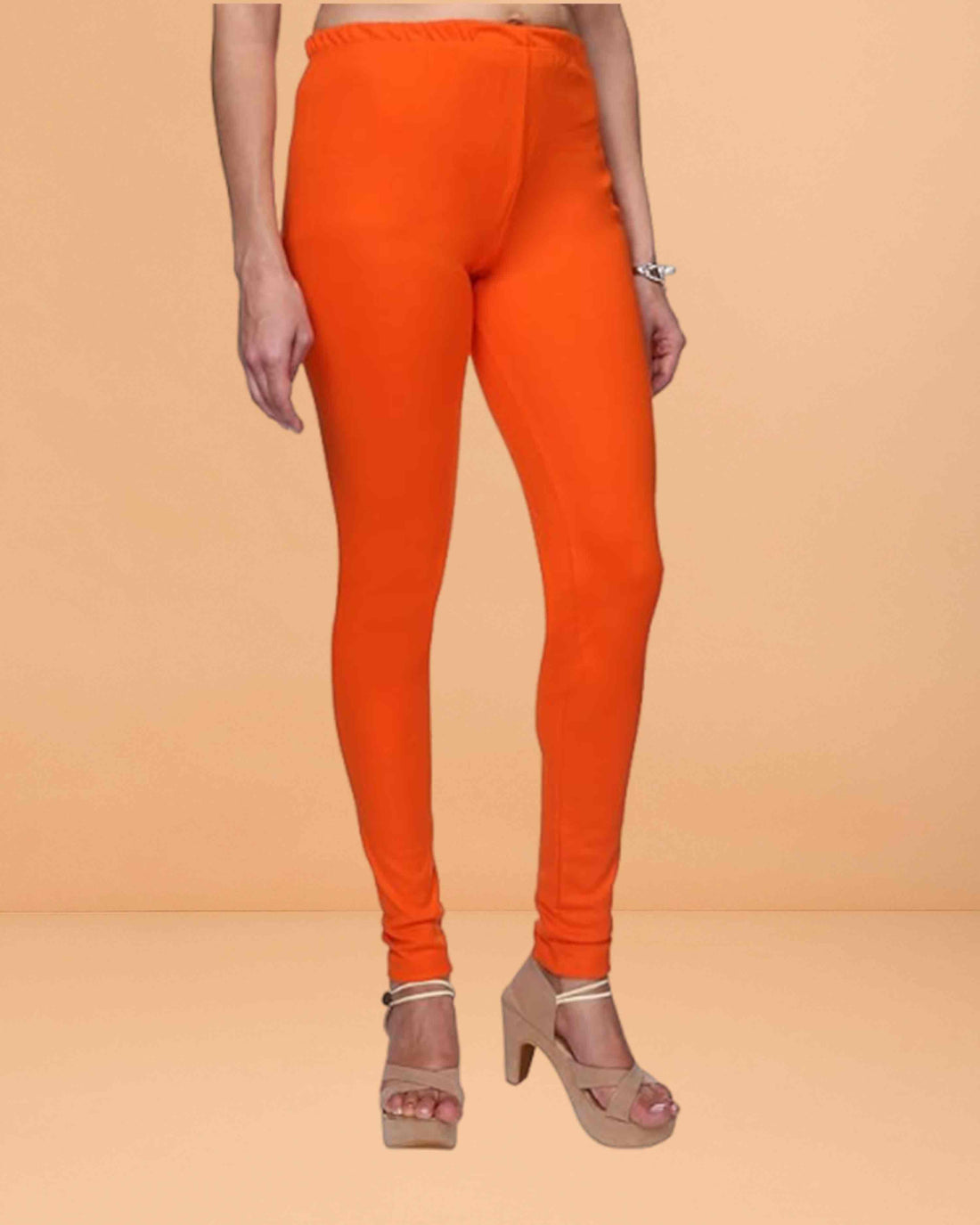 Ultra Soft Cotton Lycra Solid Regular and Plus Size 21 Colours Churidar Leggings for Women's and Girls - orange