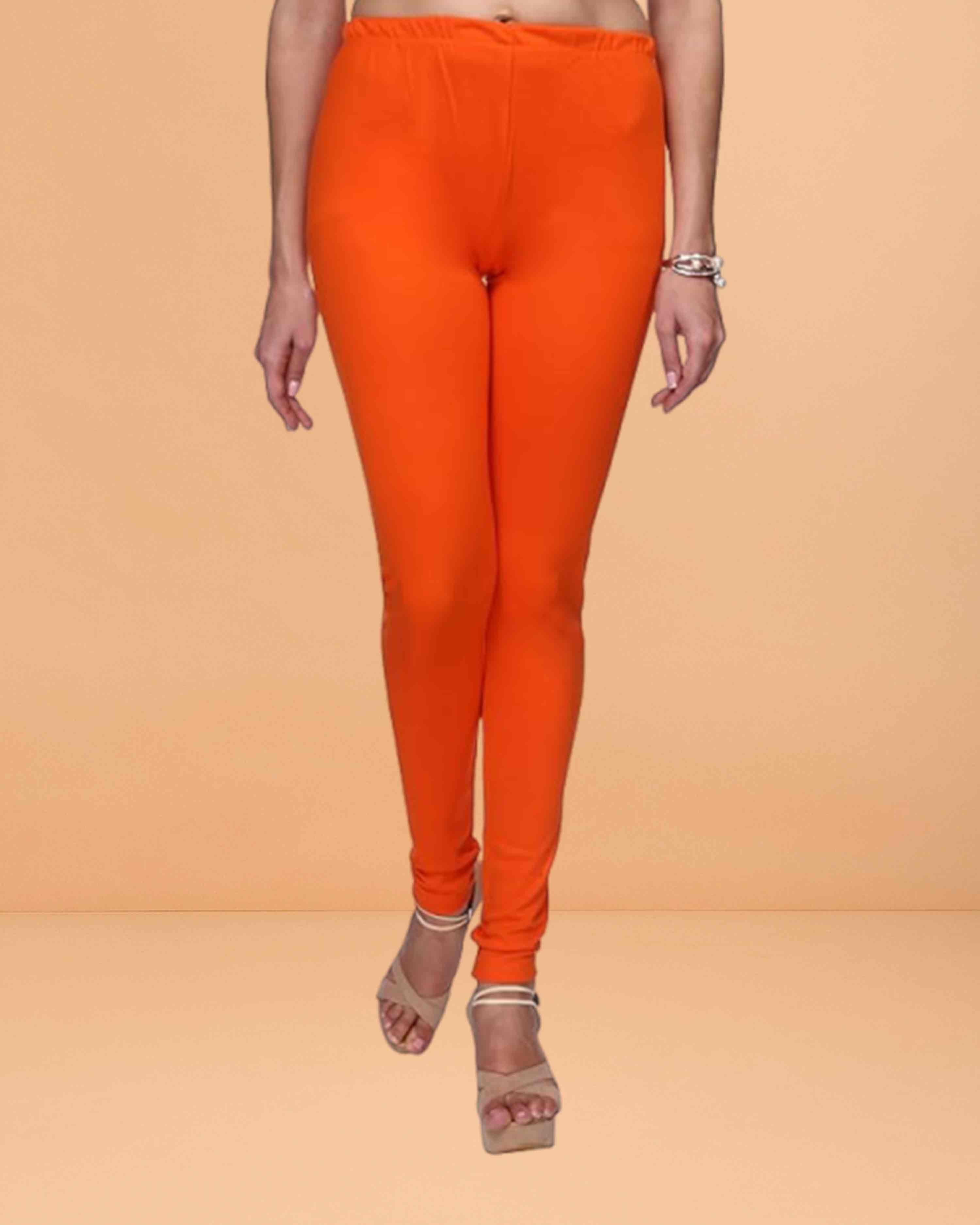 Ultra Soft Cotton Lycra Solid Regular and Plus Size 21 Colours Churidar Leggings for Women's and Girls - orange