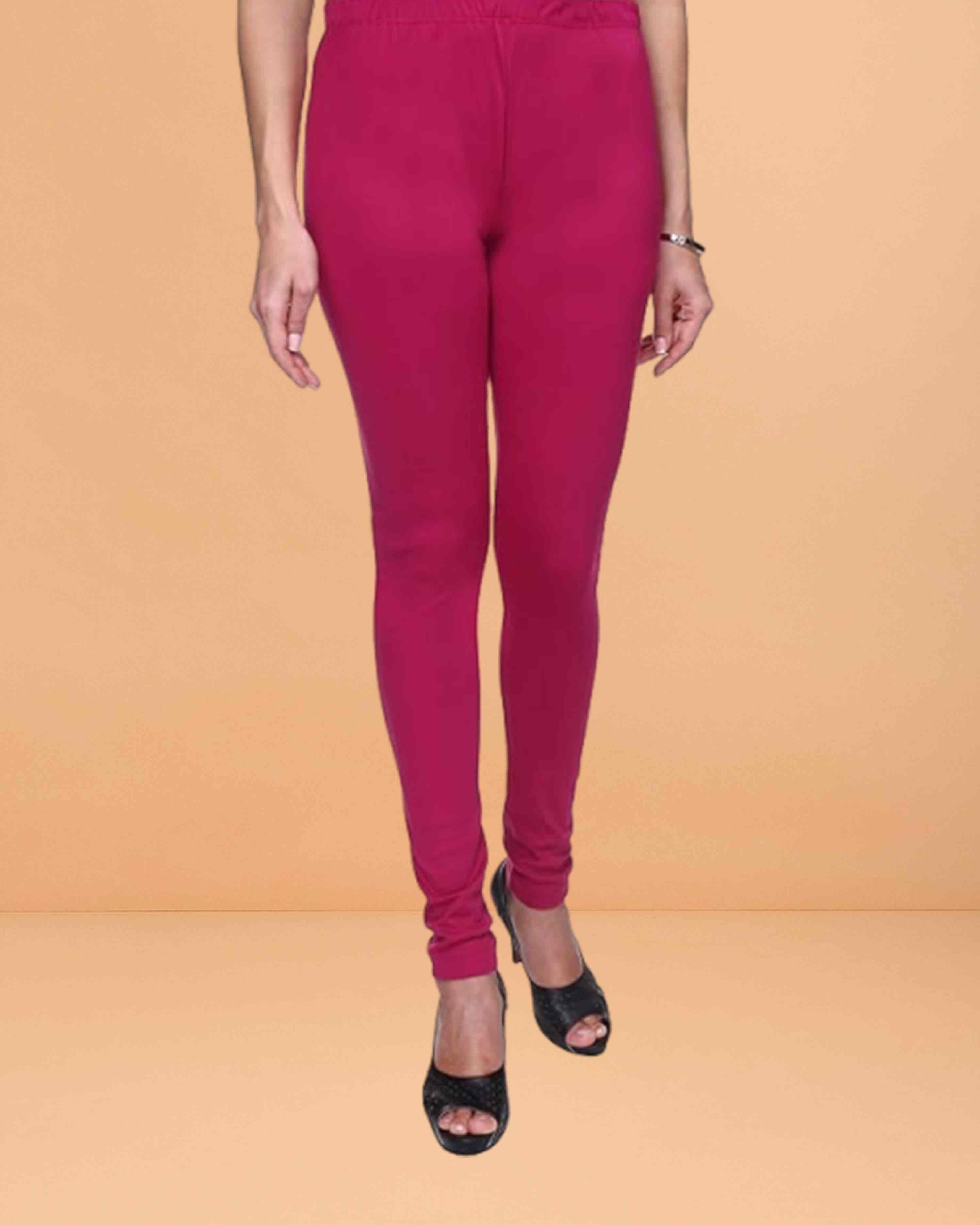 Women's Super Stretchable Cotton Full Length Leggings | Regular Fit Churidar Leggings for Women & Girls - Pink