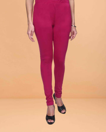 Women's Super Stretchable Cotton Full Length Leggings | Regular Fit Churidar Leggings for Women & Girls - Pink