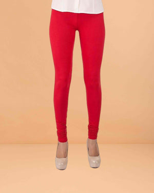 Ultra Soft Cotton Lycra Solid Regular and Plus Size 21 Colours Churidar Leggings for Women's and Girls - Red