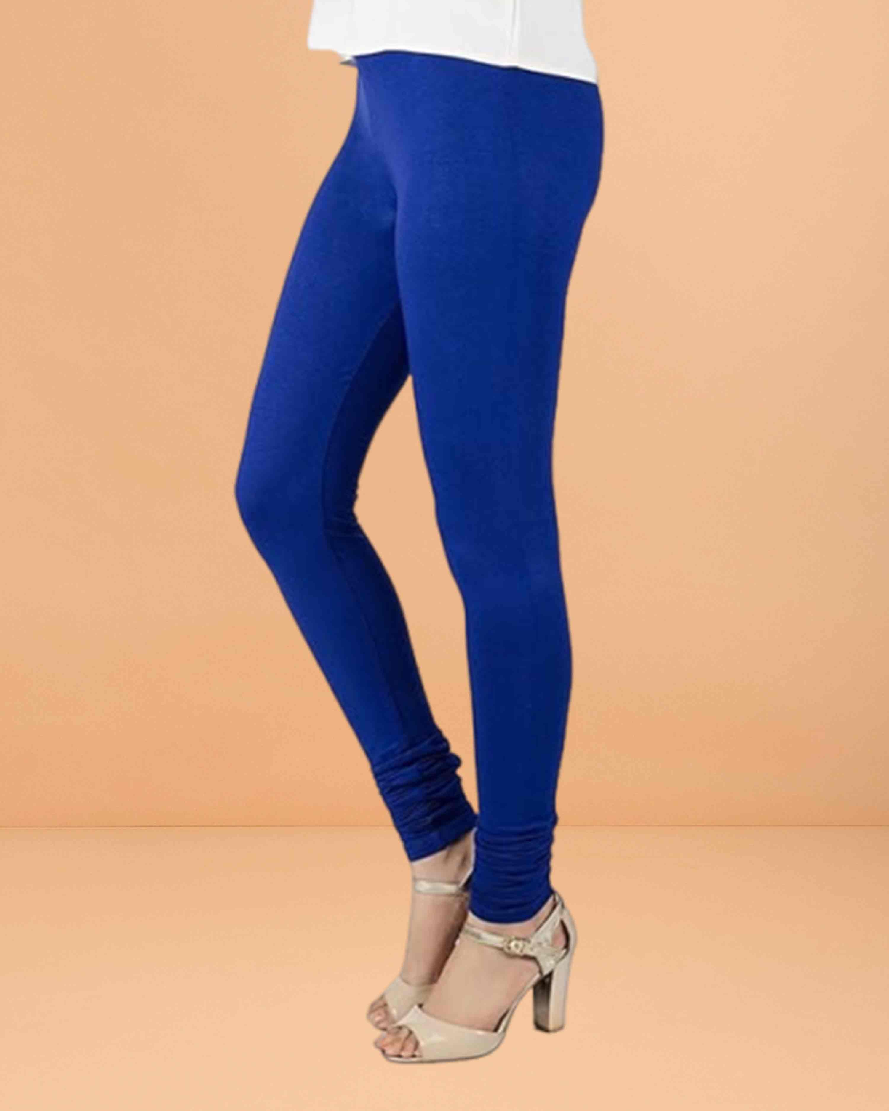 Ultra Soft Cotton Lycra Solid Regular and Plus Size 21 Colours Churidar Leggings for Women's and Girls - Royal Blue