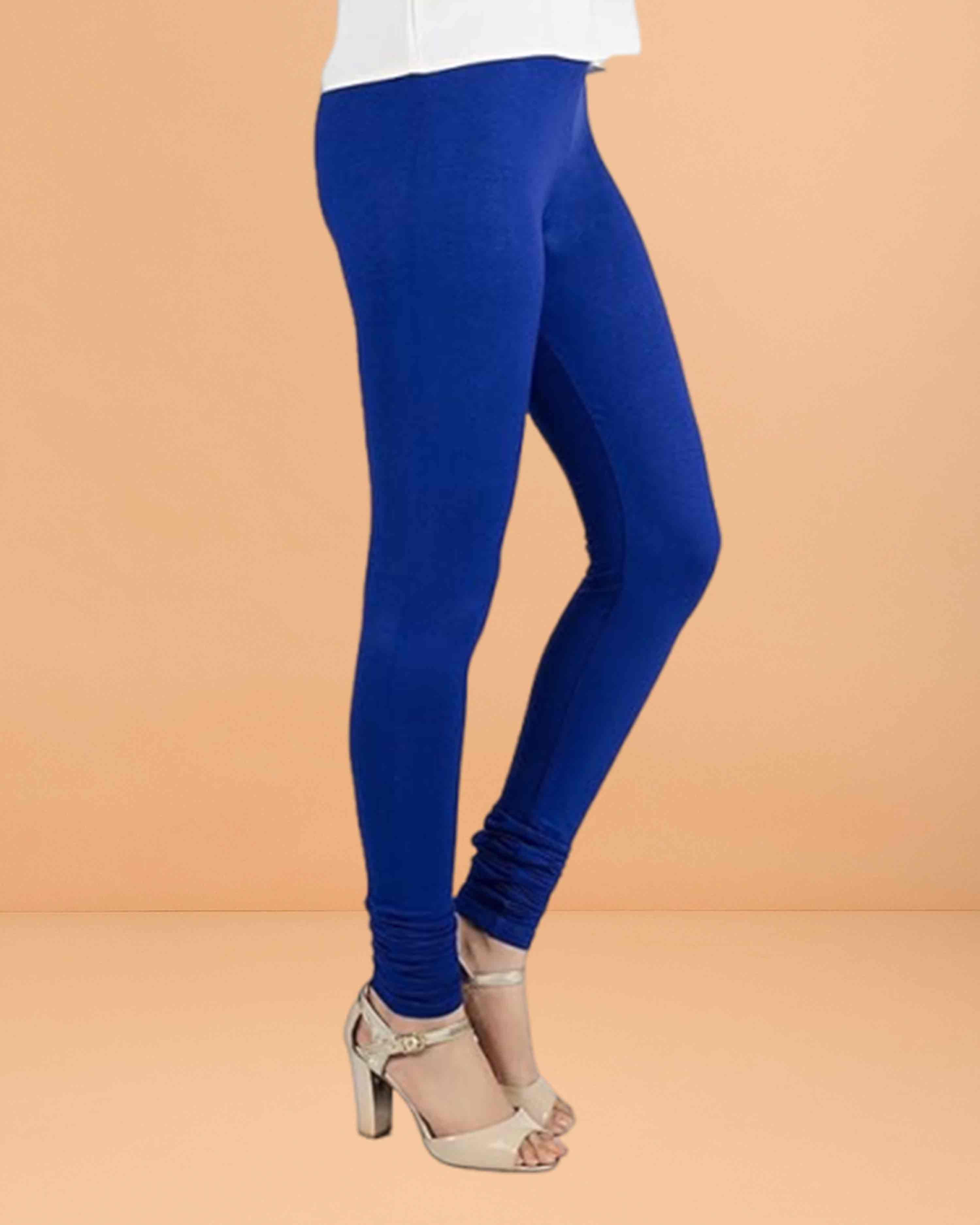Ultra Soft Cotton Lycra Solid Regular and Plus Size 21 Colours Churidar Leggings for Women's and Girls - Royal Blue