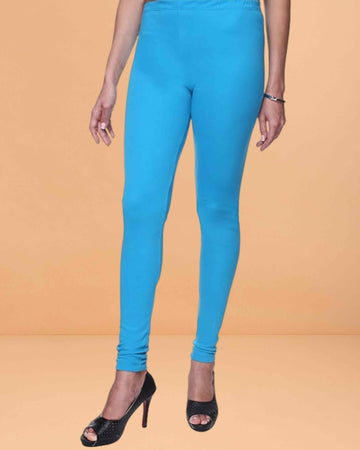 Ultra Soft Cotton Lycra Solid Regular and Plus Size 21 Colours Churidar Leggings for Women's and Girls - Sky Blue