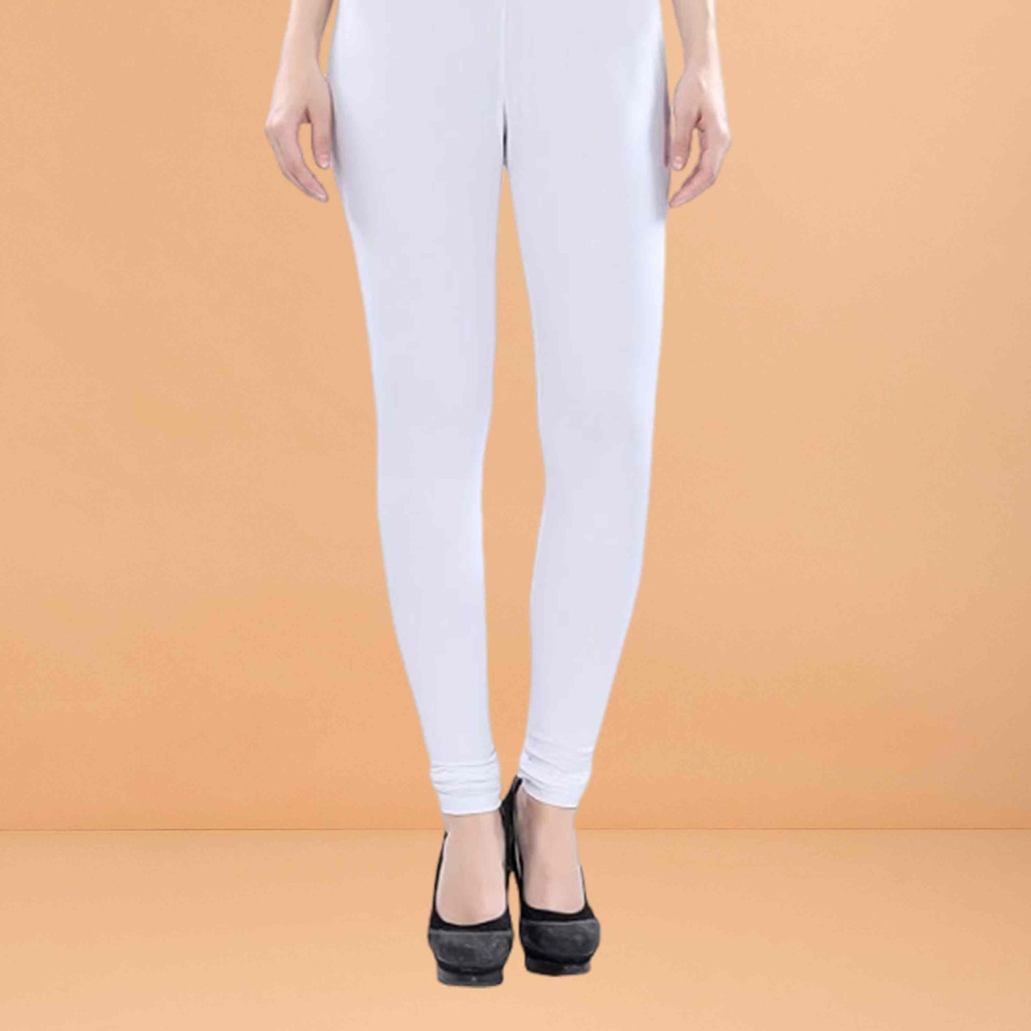 Ultra Soft Cotton Lycra Solid Regular and Plus Size 21 Colours Churidar Leggings for Women's and Girls - White