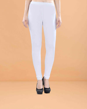 Ultra Soft Cotton Lycra Solid Regular and Plus Size 21 Colours Churidar Leggings for Women's and Girls - White