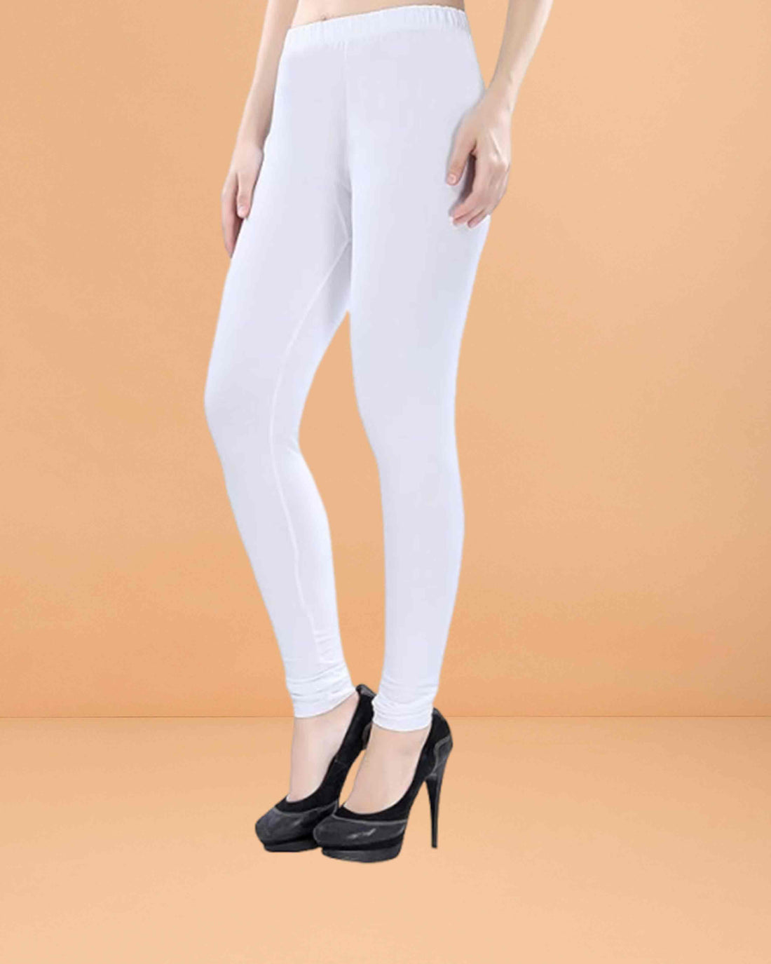 Ultra Soft Cotton Lycra Solid Regular and Plus Size 21 Colours Churidar Leggings for Women's and Girls - White