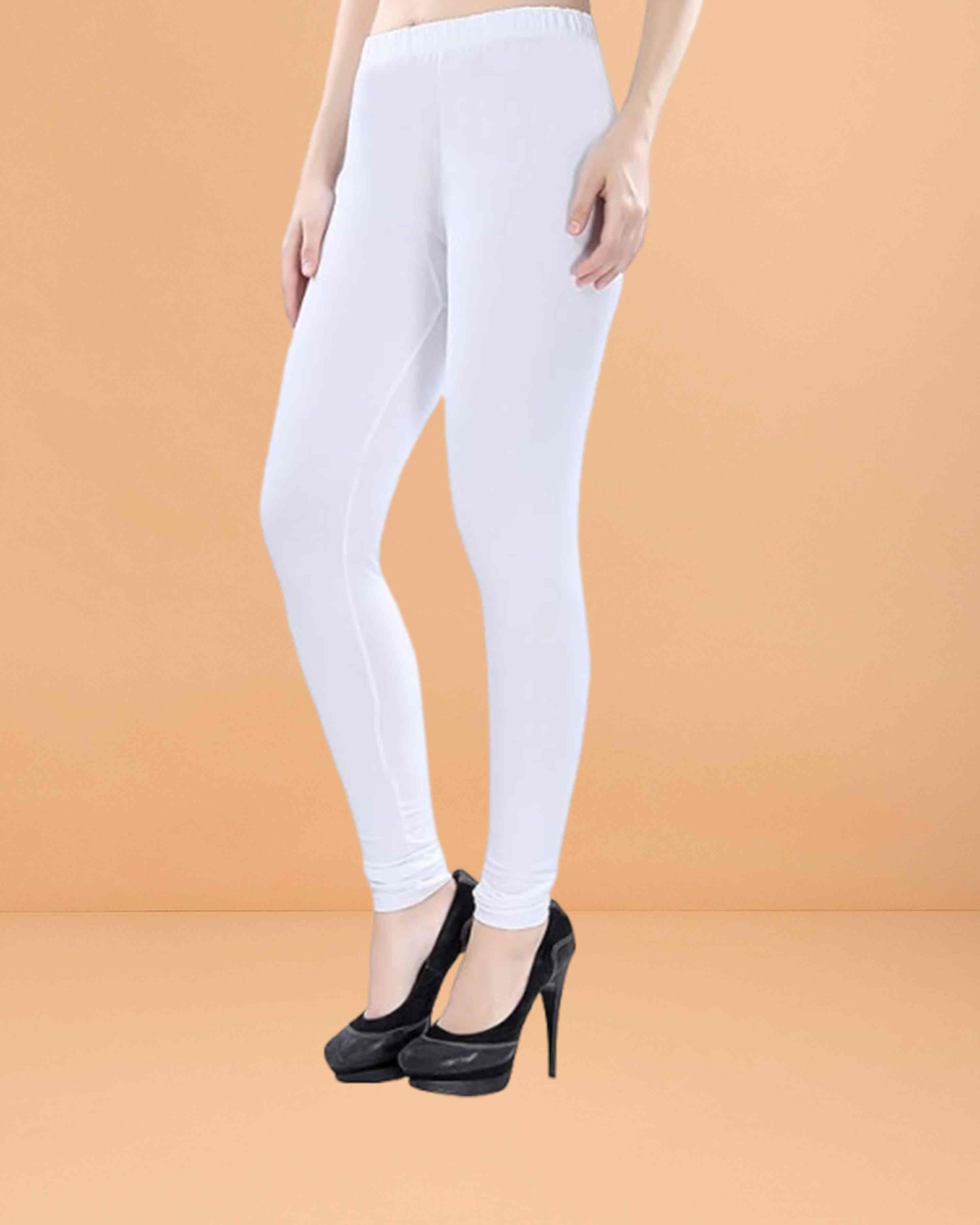 Ultra Soft Cotton Lycra Solid Regular and Plus Size 21 Colours Churidar Leggings for Women's and Girls - White