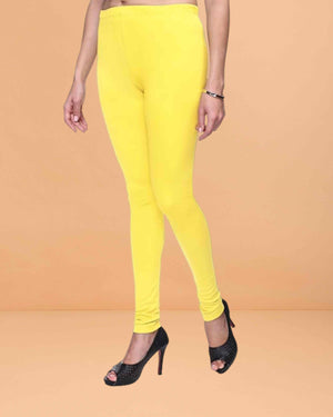 Ultra Soft Cotton Lycra Solid Regular and Plus Size 21 Colours Churidar Leggings for Women's and Girls - Yellow