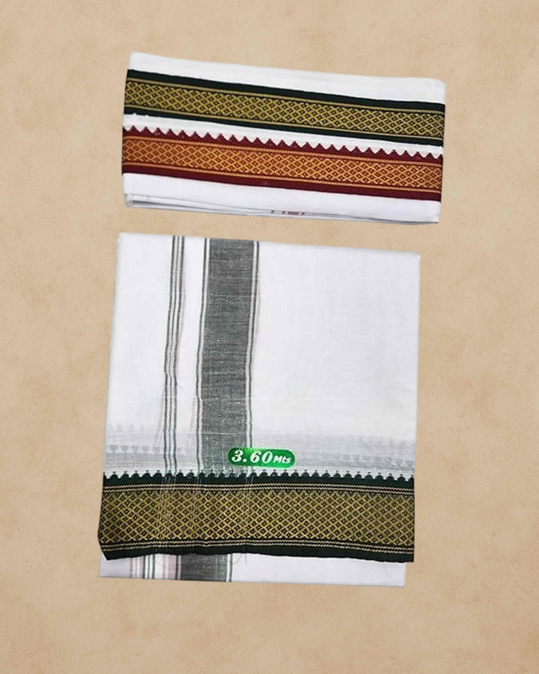 Mayilkan-Border-4 Mulam - MPS COTTON COOL 100% Cotton Dhoti 2.00 Mts Dhoti & Angavastam Towel Set (Pack of 2 Piece)