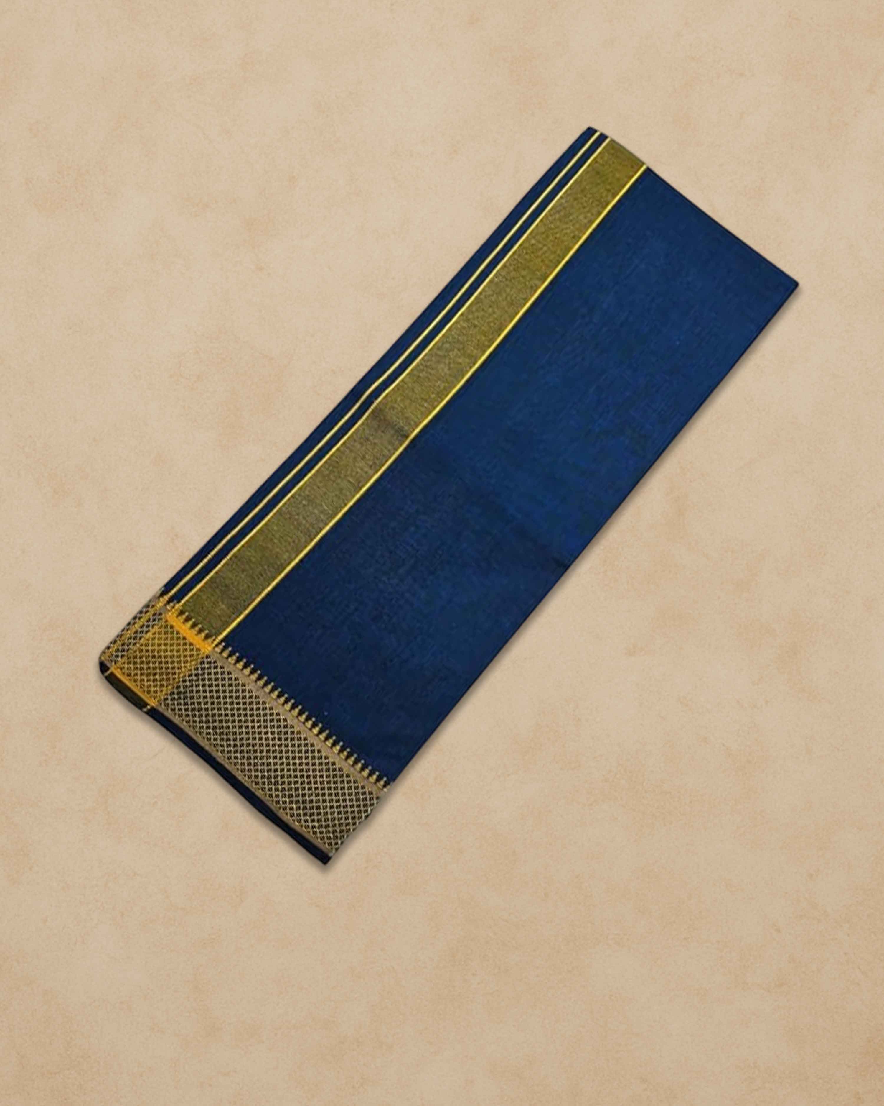 Cotton Color Dhotis for Men | Devotional or Temple Wear Dhoti | Mundu for Men | Padayappa Border Dhoti for Puja, Festivals, Religious and Casual Home Wear - Blue