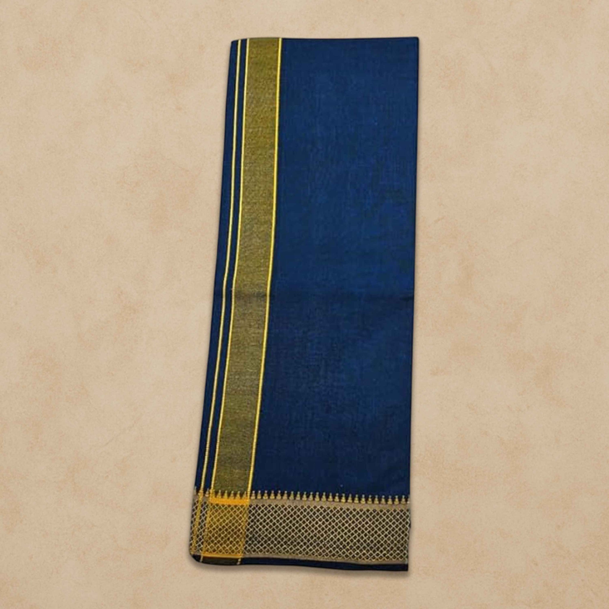 Cotton Color Dhotis for Men | Devotional or Temple Wear Dhoti | Mundu for Men | Padayappa Border Dhoti for Puja, Festivals, Religious and Casual Home Wear - Blue