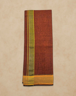 Cotton Color Dhotis for Men | Devotional or Temple Wear Dhoti | Mundu for Men | Padayappa Border Dhoti for Puja, Festivals, Religious and Casual Home Wear - Brown