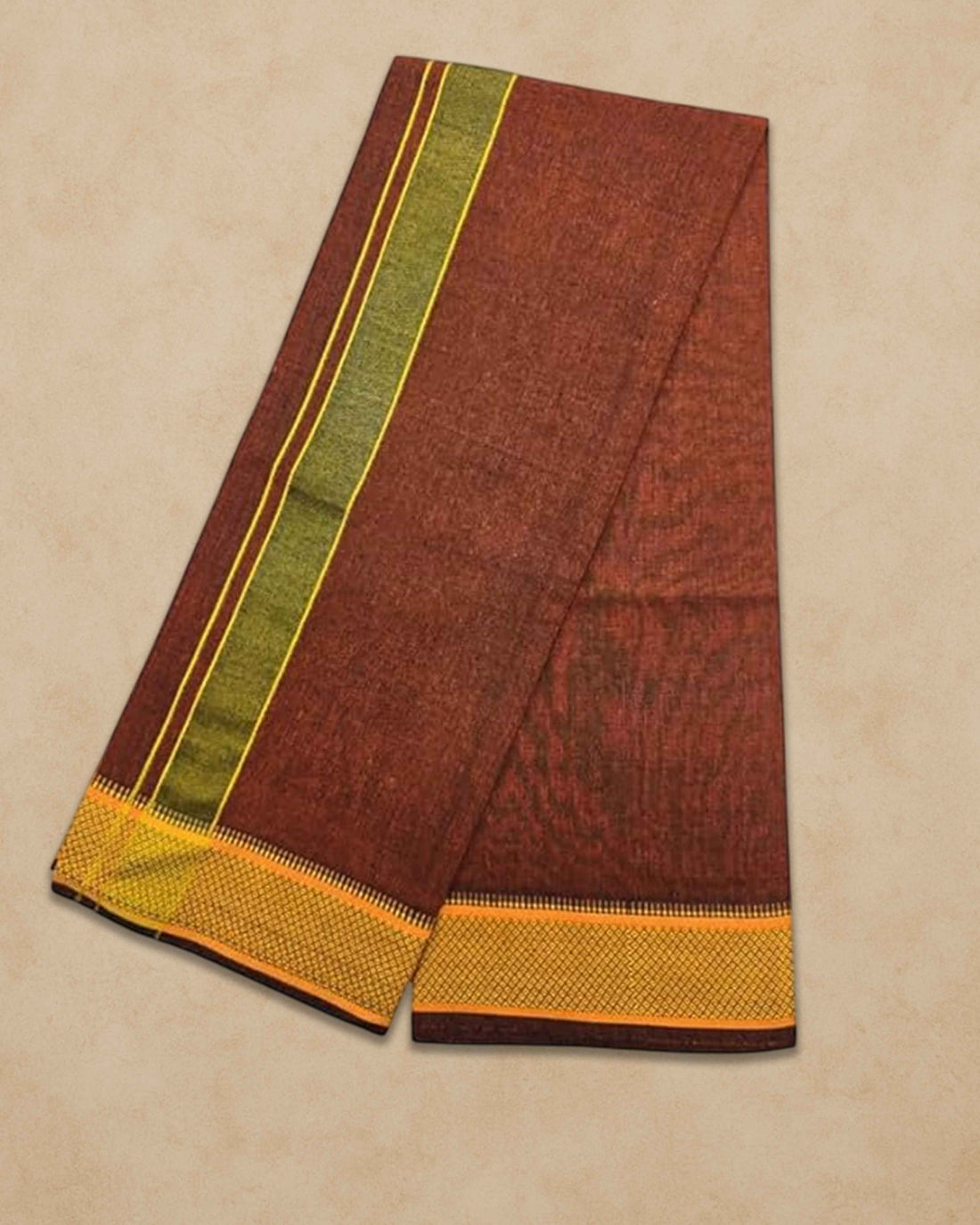 Cotton Color Dhotis for Men | Devotional or Temple Wear Dhoti | Mundu for Men | Padayappa Border Dhoti for Puja, Festivals, Religious and Casual Home Wear - Brown