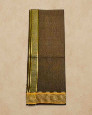 Cotton Color Dhotis for Men | Devotional or Temple Wear Dhoti | Mundu for Men | Padayappa Border Dhoti for Puja, Festivals, Religious and Casual Home Wear - Pale Brown