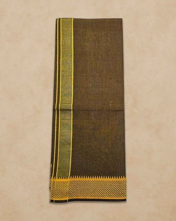 Cotton Color Dhotis for Men | Devotional or Temple Wear Dhoti | Mundu for Men | Padayappa Border Dhoti for Puja, Festivals, Religious and Casual Home Wear - Pale Brown