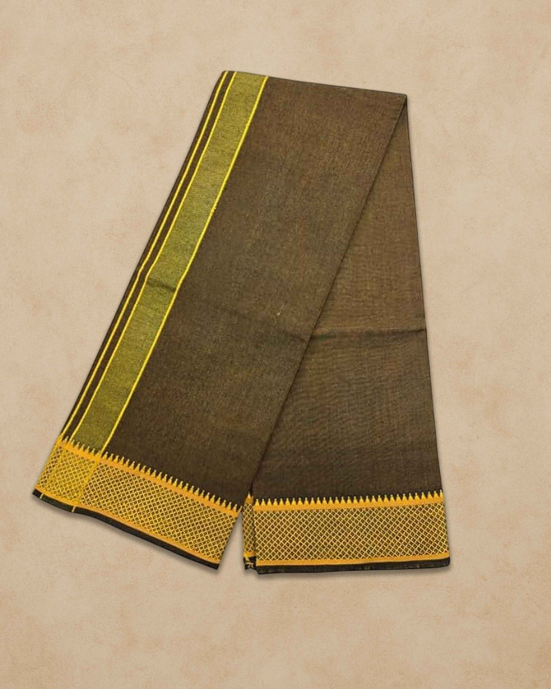Cotton Color Dhotis for Men | Devotional or Temple Wear Dhoti | Mundu for Men | Padayappa Border Dhoti for Puja, Festivals, Religious and Casual Home Wear - Pale Brown