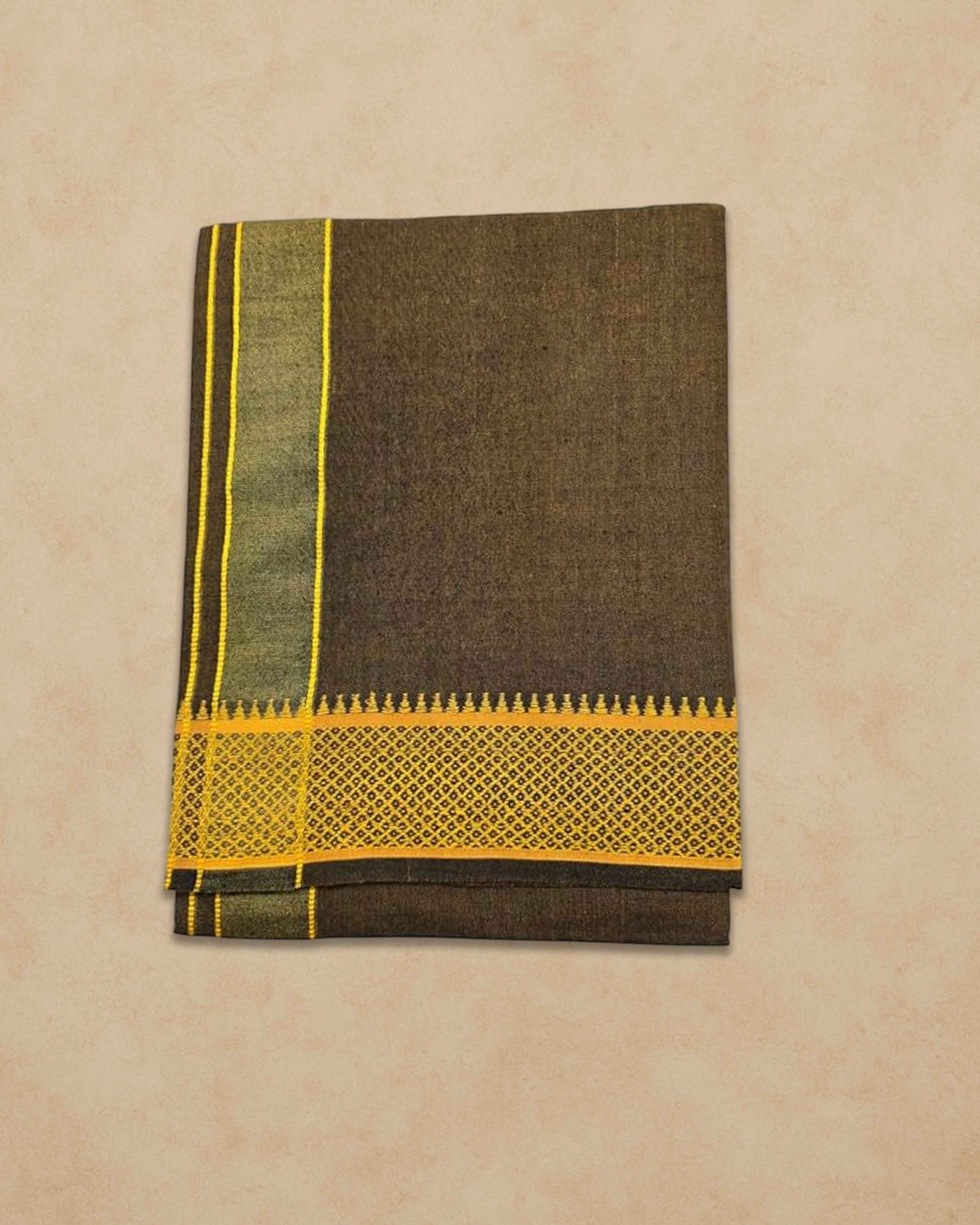 Cotton Color Dhotis for Men | Devotional or Temple Wear Dhoti | Mundu for Men | Padayappa Border Dhoti for Puja, Festivals, Religious and Casual Home Wear - Pale Brown