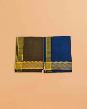 Men's Pure Cotton Colorful Dhotis with Gold Border - Size 2 MTR Single Dhoti- 4 Muzham | Dhoti for Puja, Festivals, Religious and Casual Home Wear - Pack 2