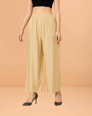 Go colors women's mid rise basic relaxed fit palazzo - Beige