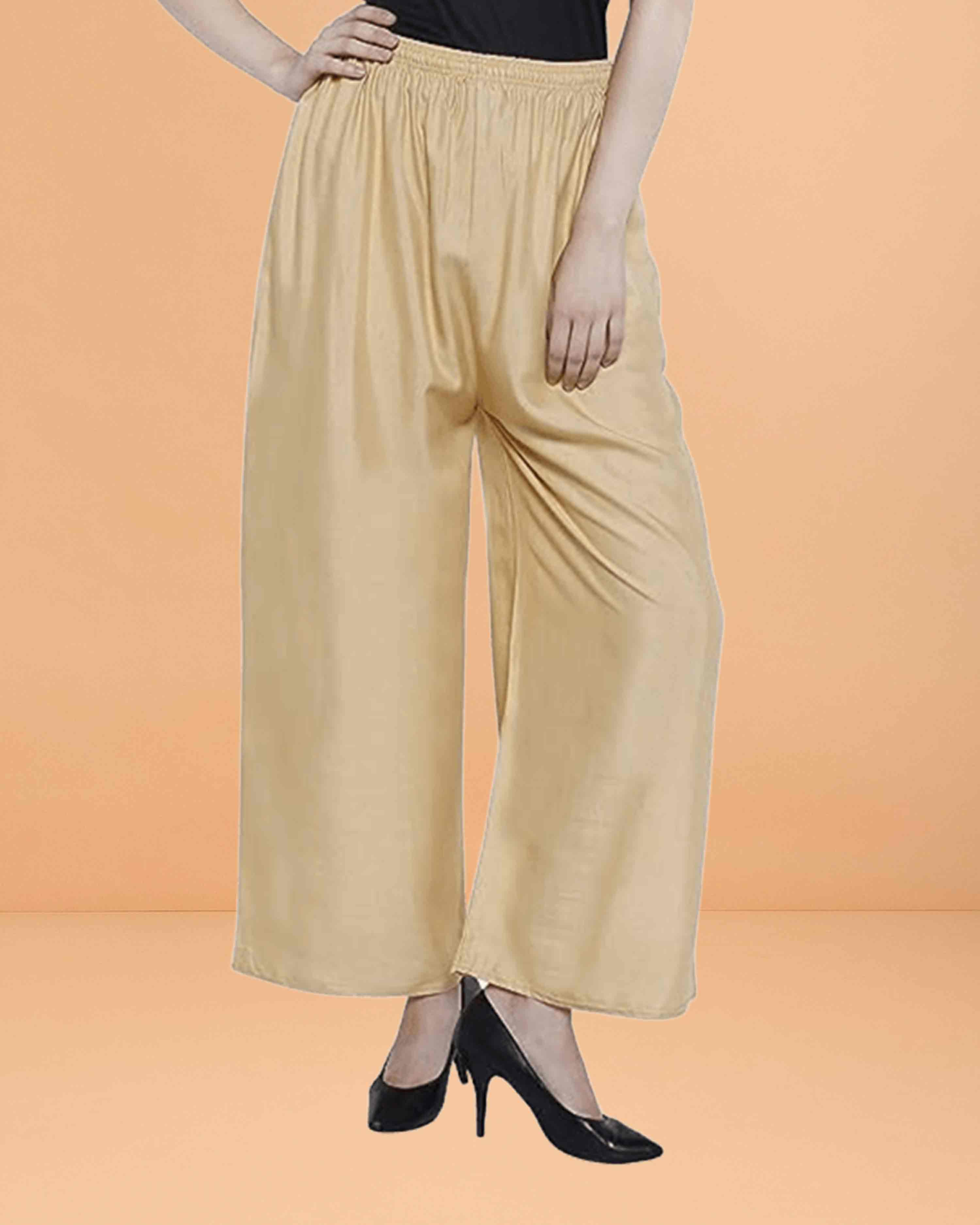 Go colors women's mid rise basic relaxed fit palazzo - Beige