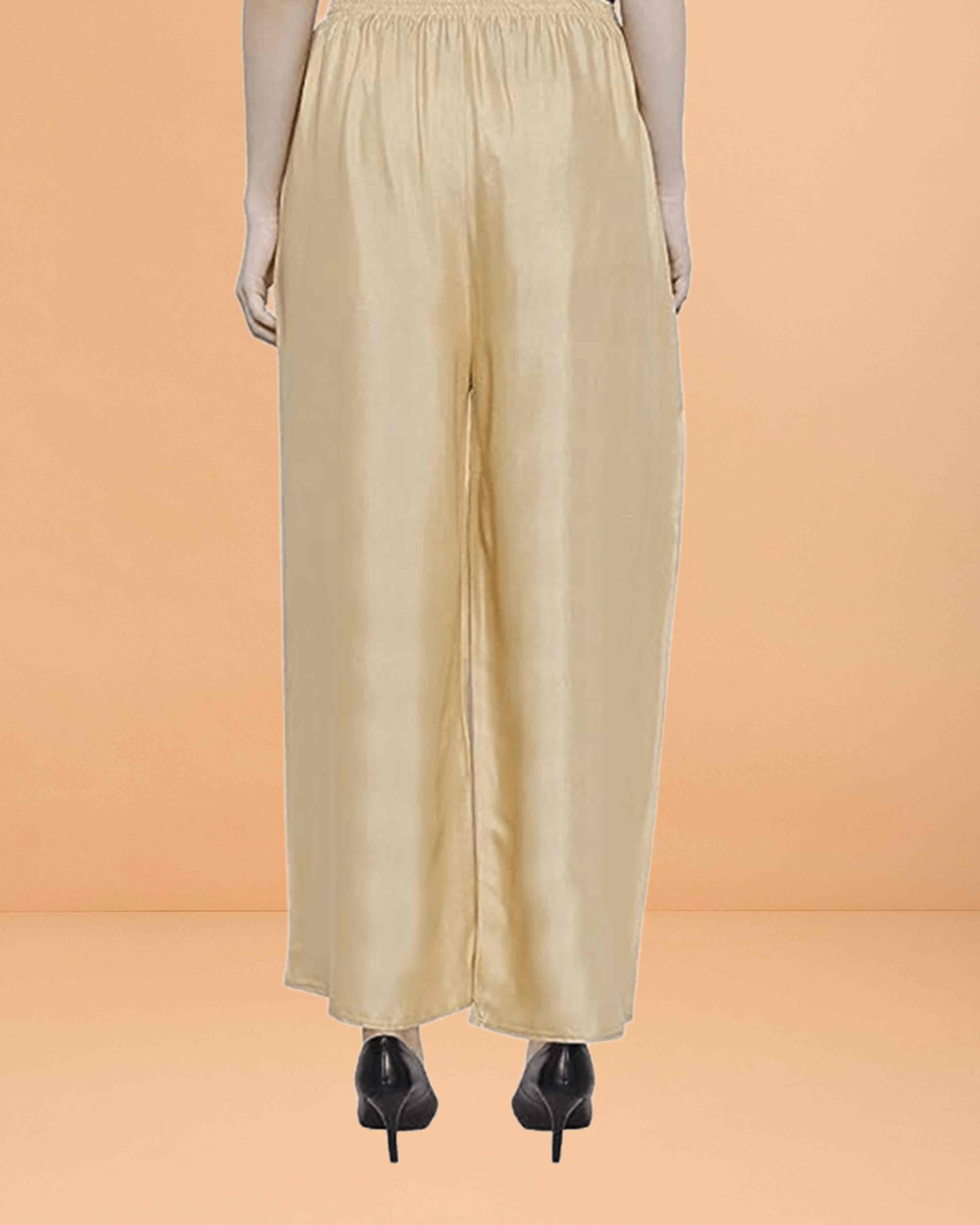 Go colors women's mid rise basic relaxed fit palazzo - Beige