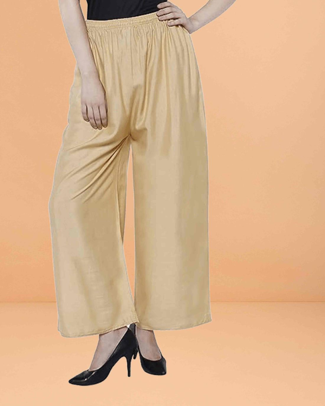 Go colors women's mid rise basic relaxed fit palazzo - Beige