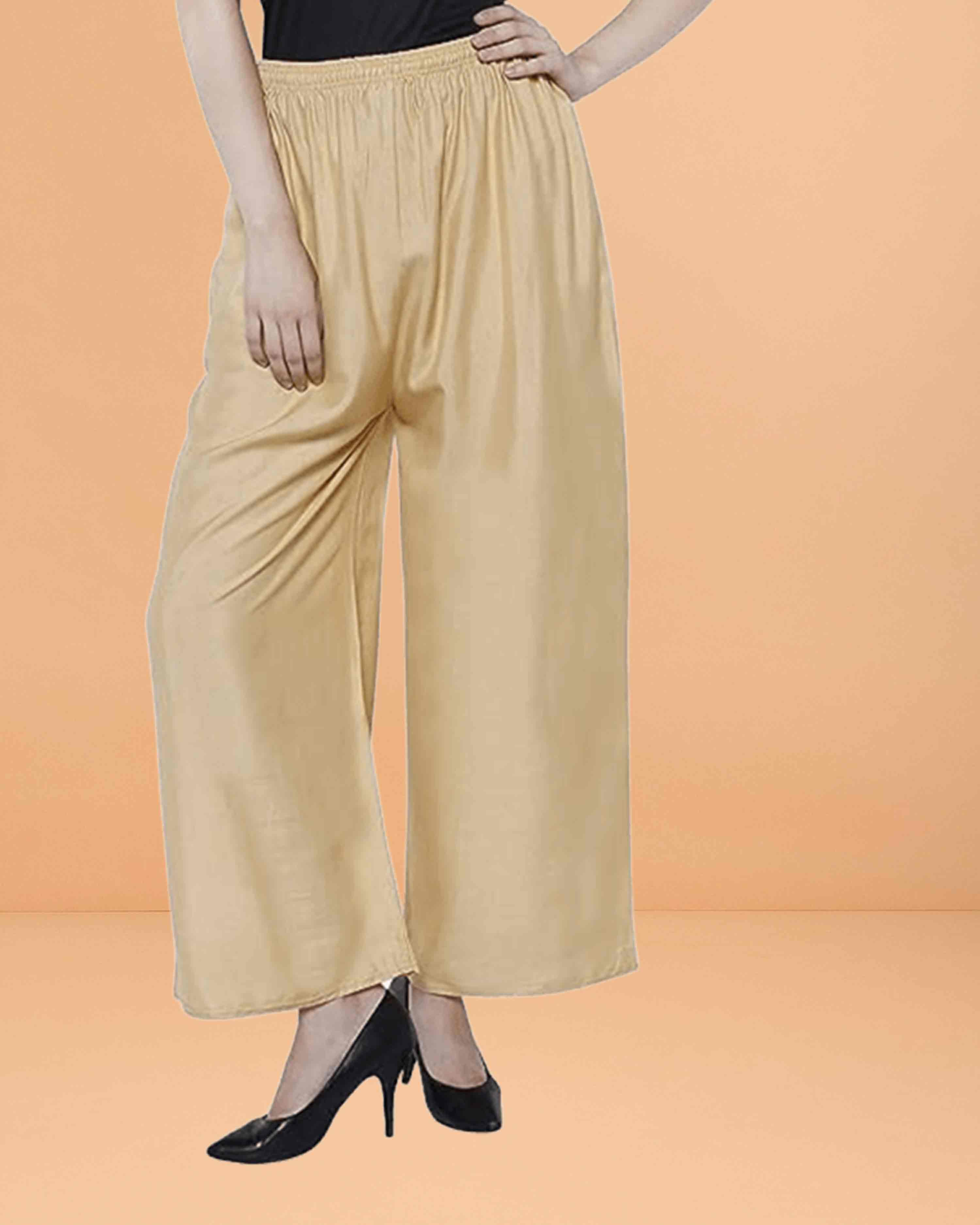 Go colors women's mid rise basic relaxed fit palazzo - Beige