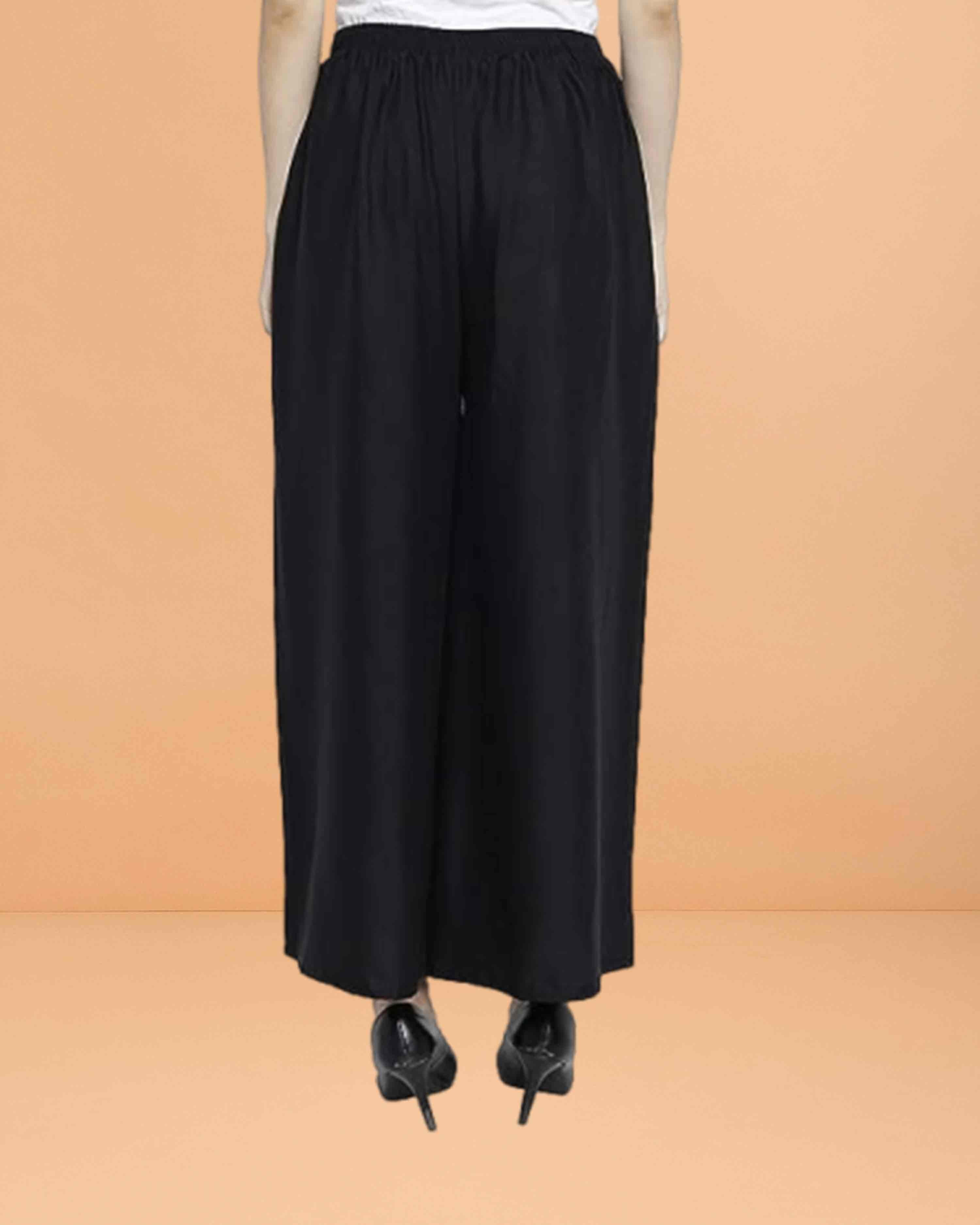 Go colors women's mid rise basic relaxed fit palazzo - Black
