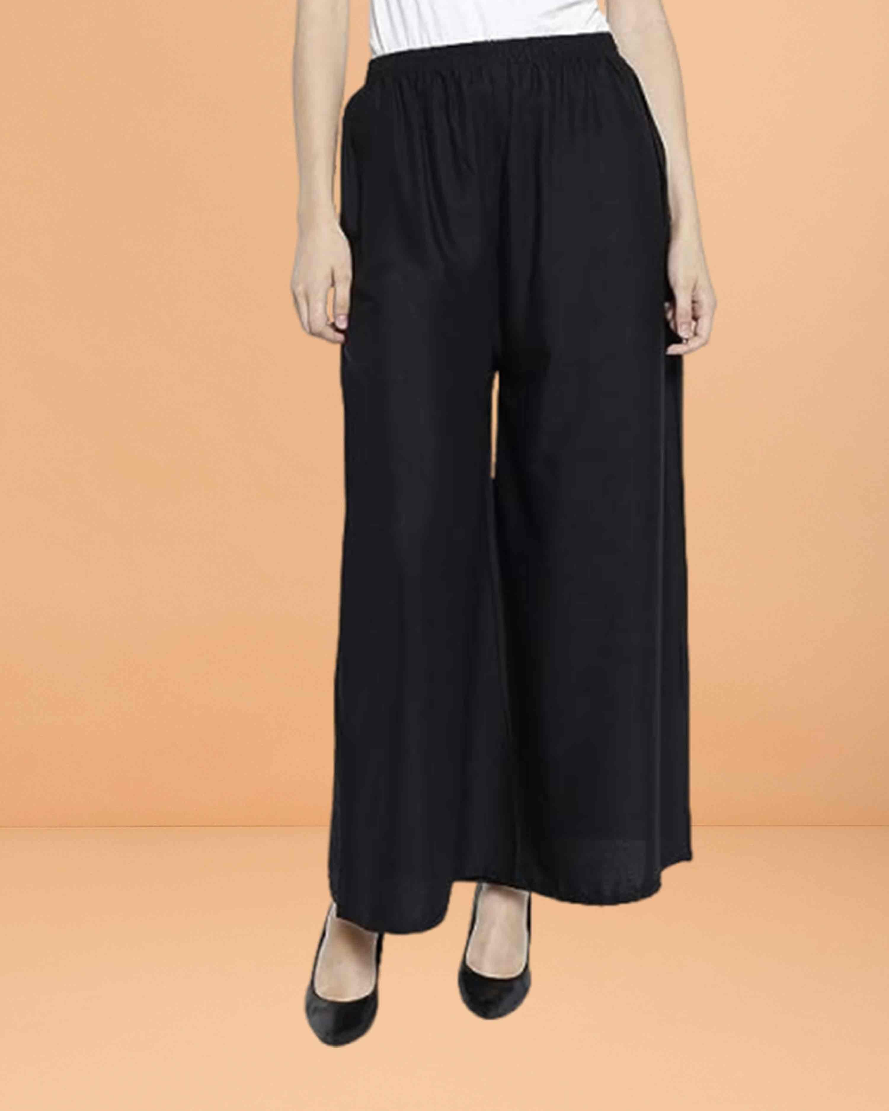 Go colors women's mid rise basic relaxed fit palazzo - Black