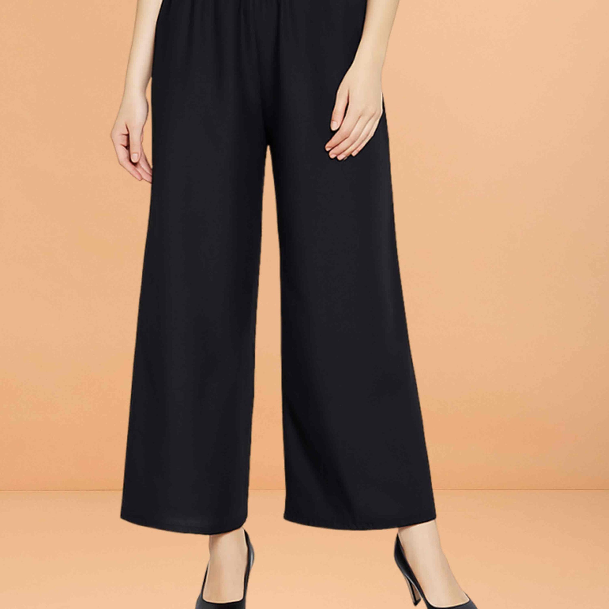 Go colors women's mid rise basic relaxed fit palazzo - Black