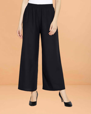 Go colors women's mid rise basic relaxed fit palazzo - Black
