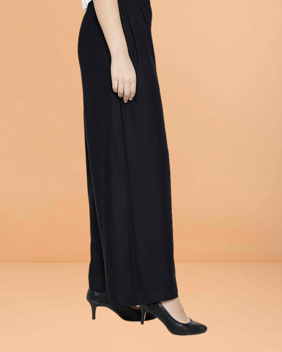 Go colors women's mid rise basic relaxed fit palazzo - Black