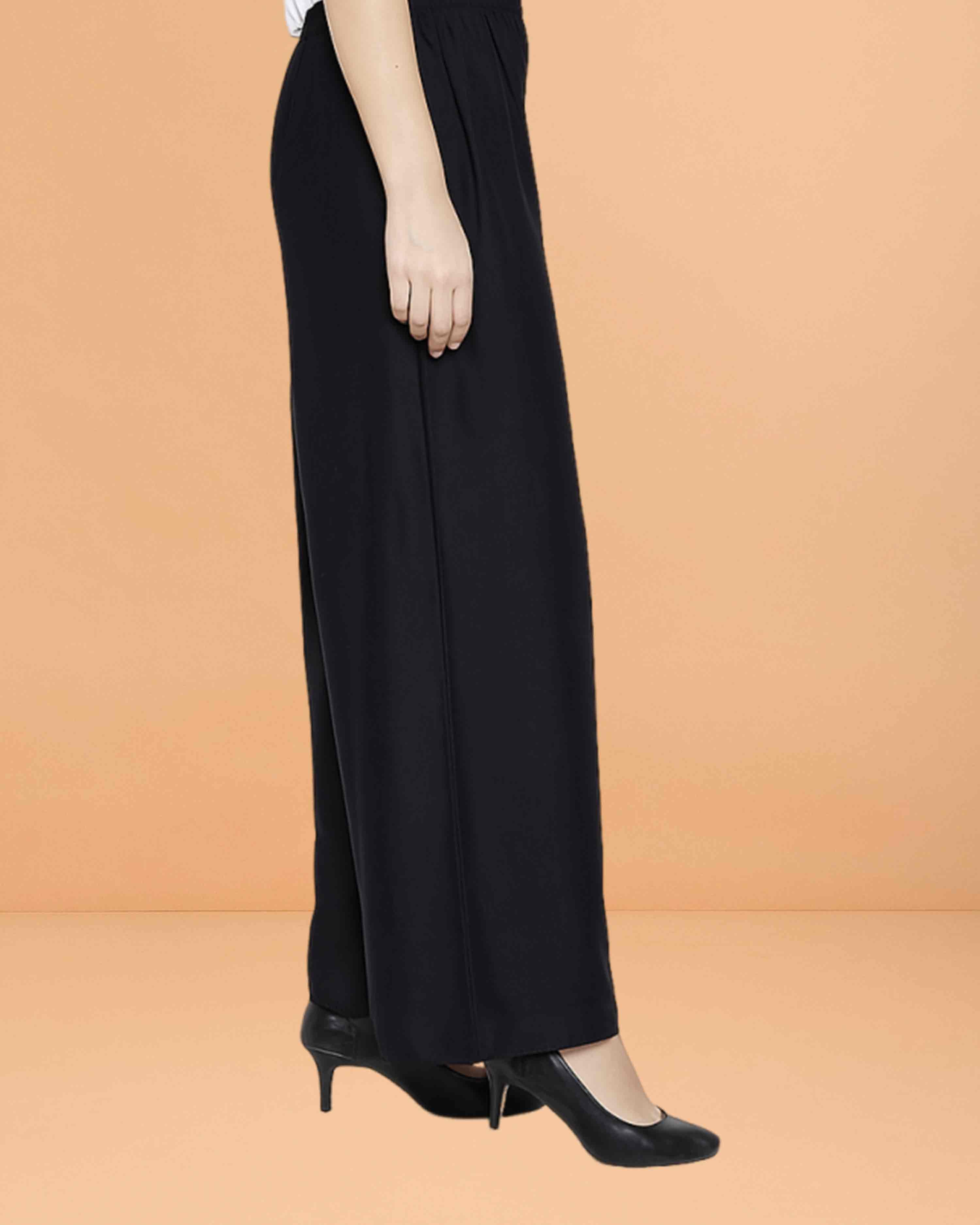 Go colors women's mid rise basic relaxed fit palazzo - Black