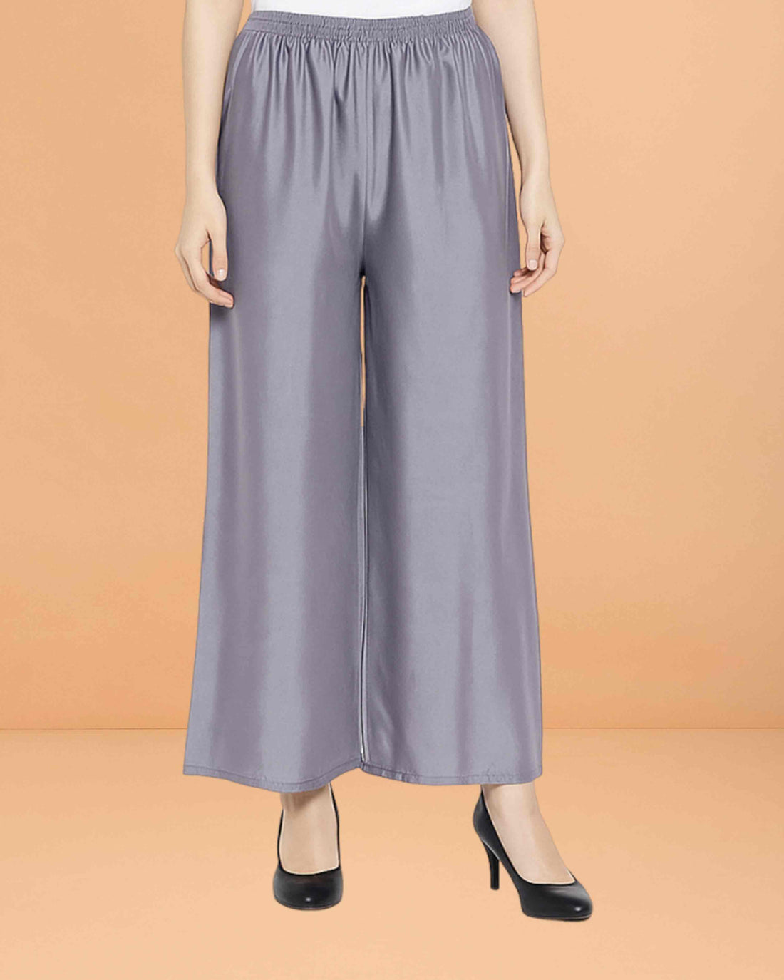 Go colors women's mid rise basic relaxed fit palazzo - Grey