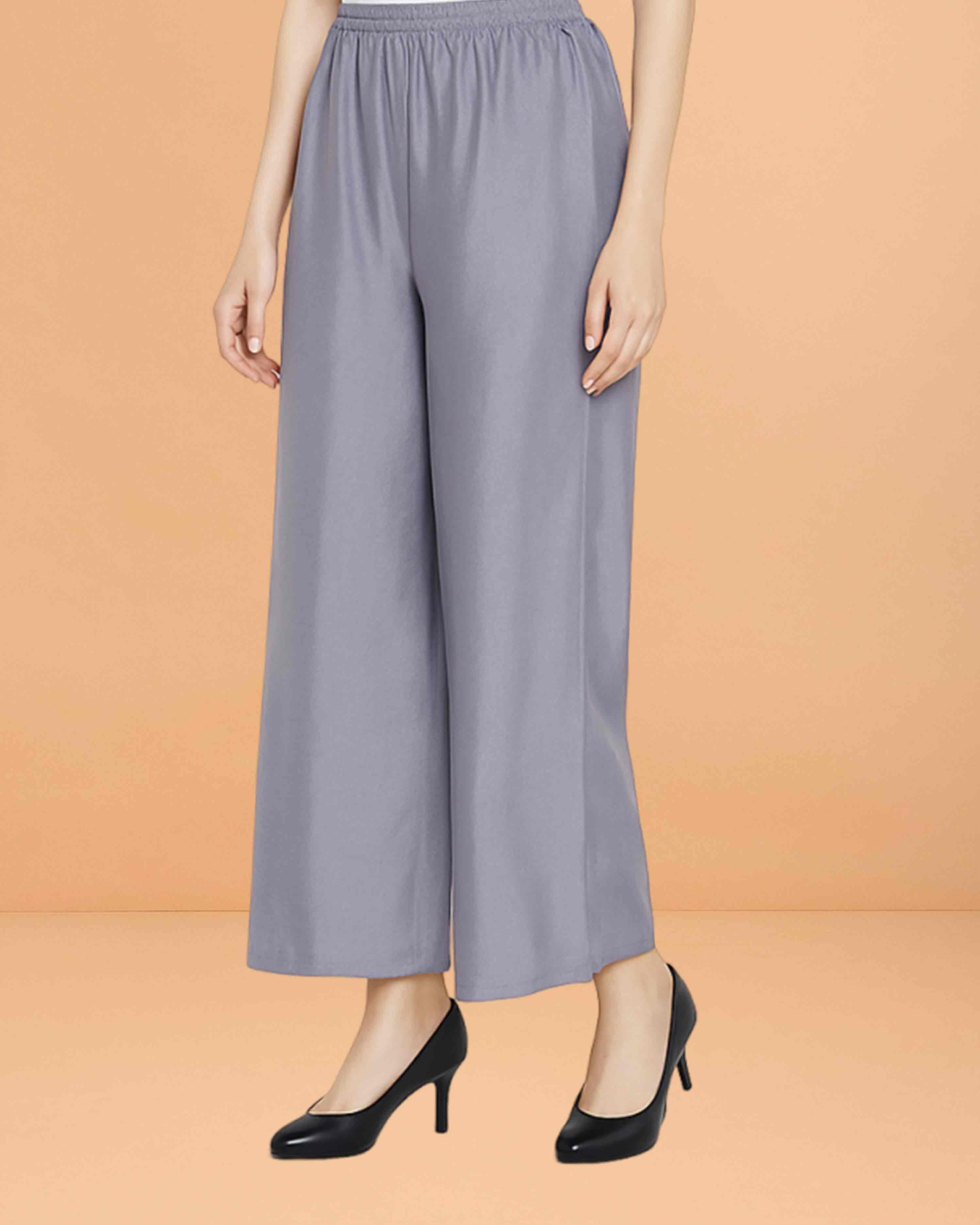 Go colors women's mid rise basic relaxed fit palazzo - Grey